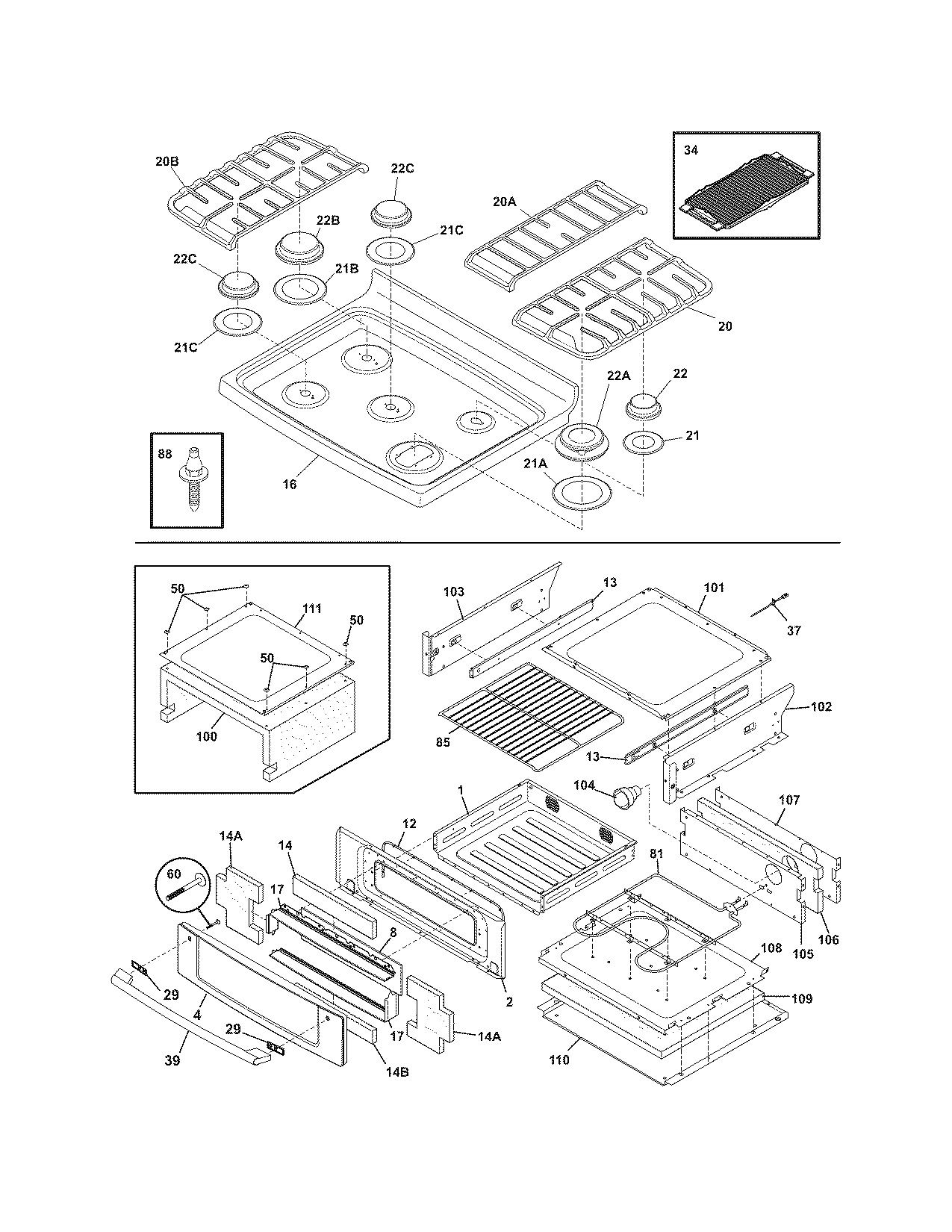 Electrolux EW30GF65GSA top/drawer diagram