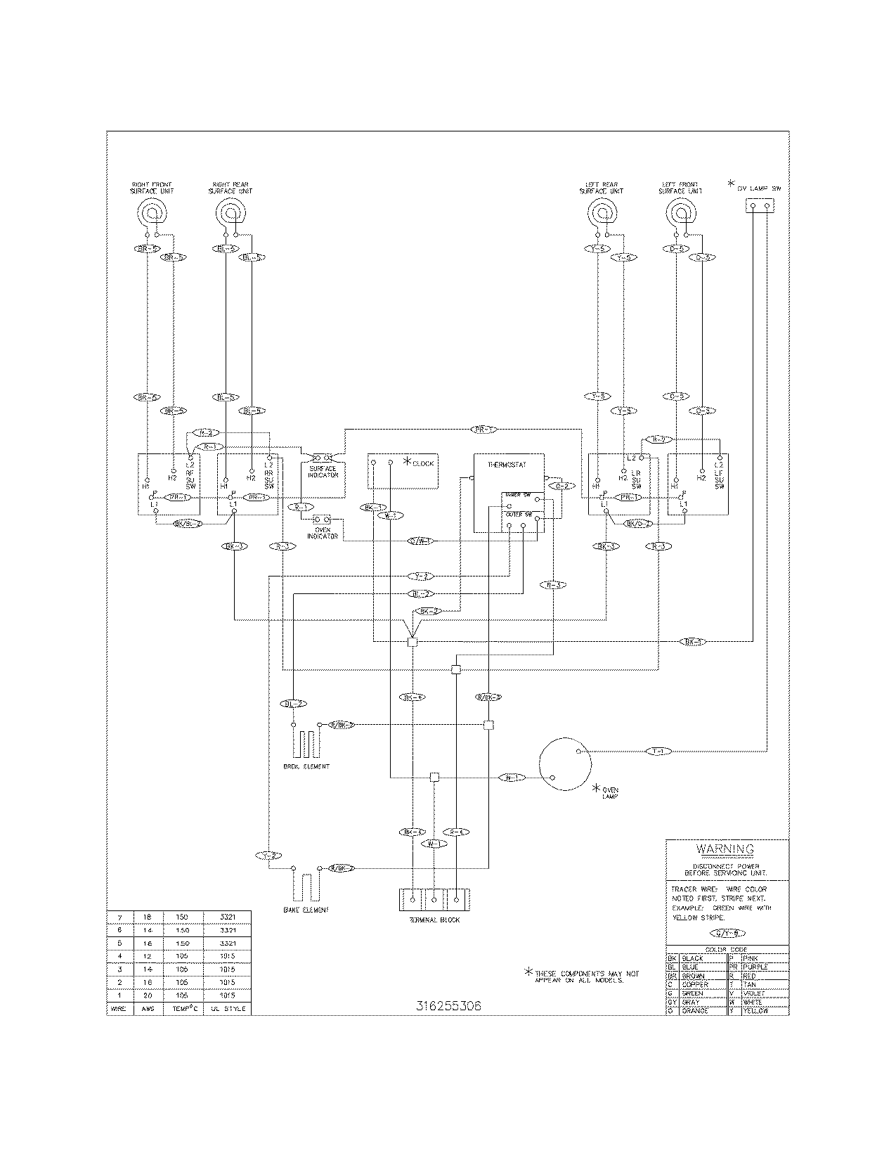 Frigidaire FEF316BQF wiring diagram diagram