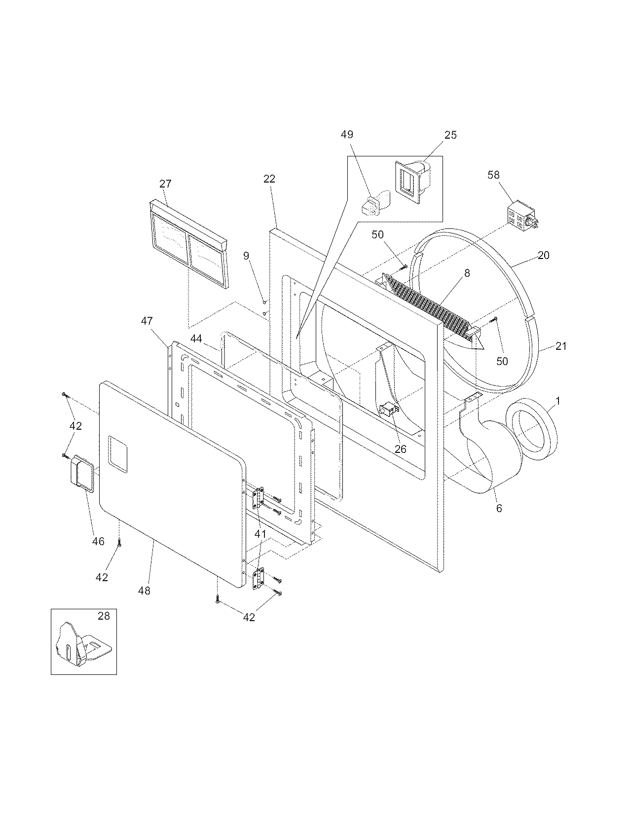 White-Westinghouse SGR641HS0 front panel/lint filter diagram
