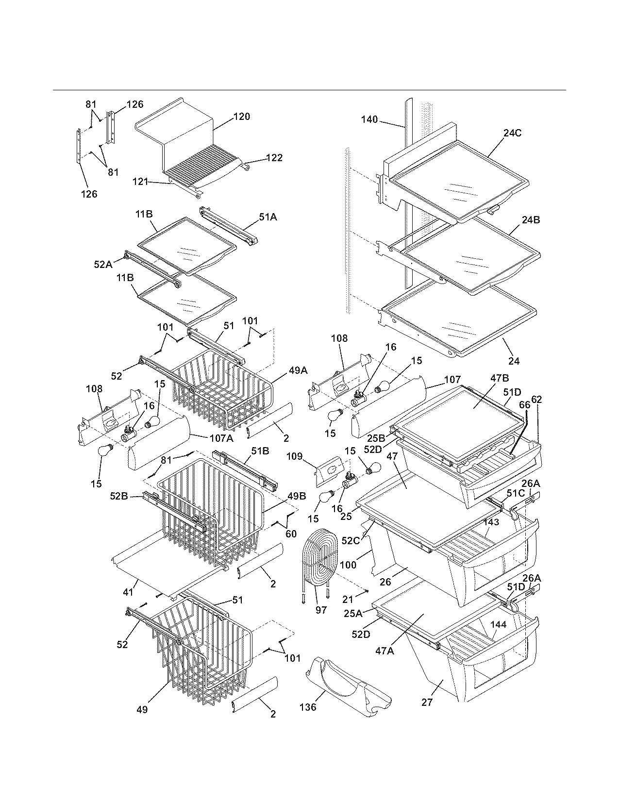Kenmore Pro 25344333605 shelves diagram