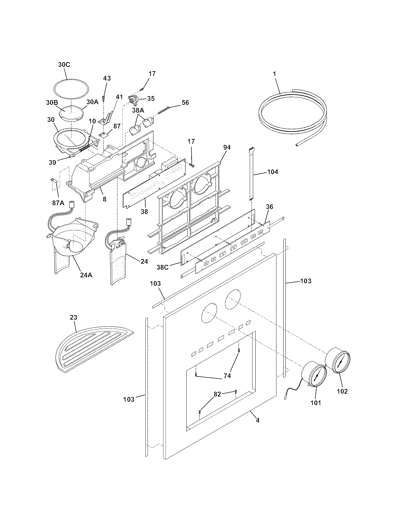 Kenmore Pro 25344333605 ice & water dispenser diagram