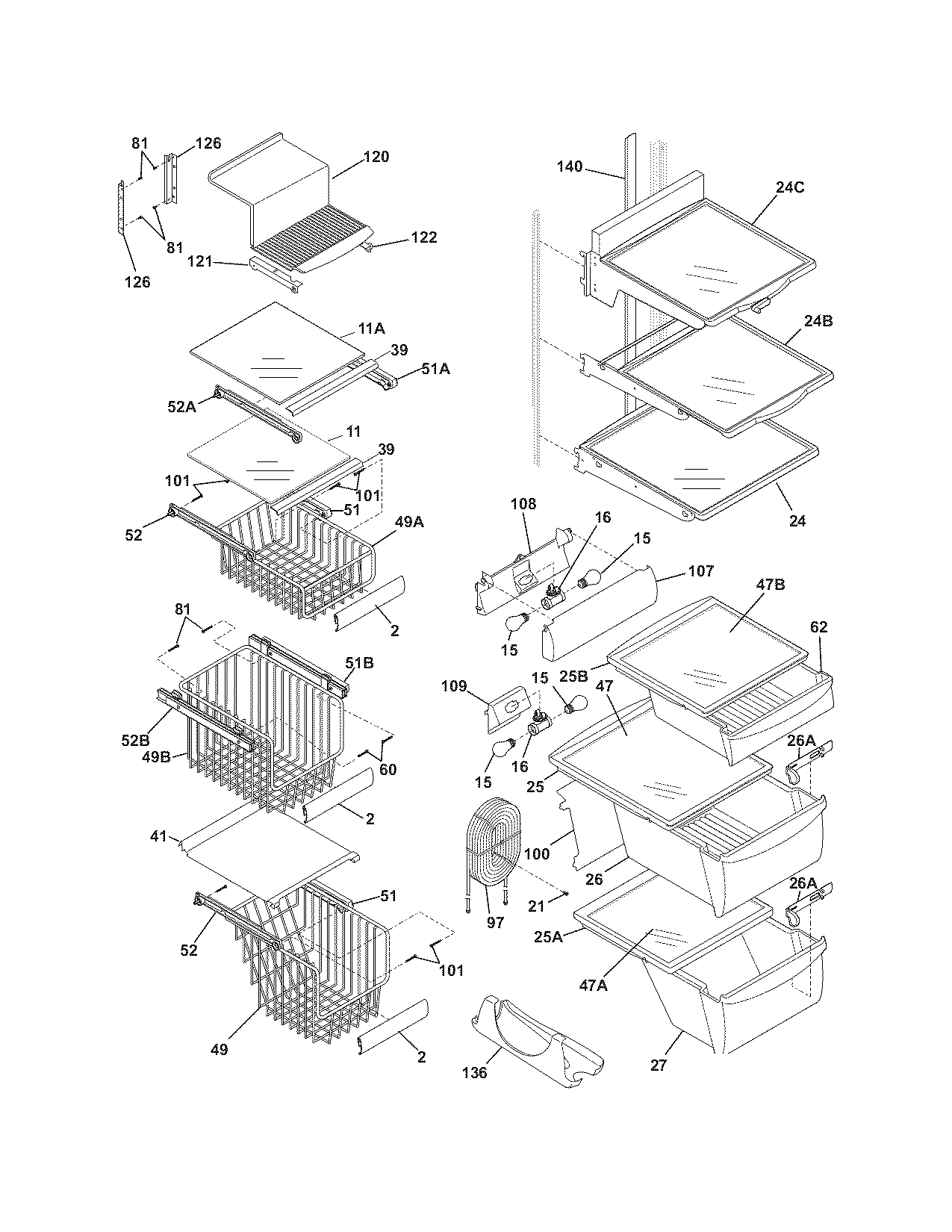 Frigidaire FLSC238JS0 shelves diagram