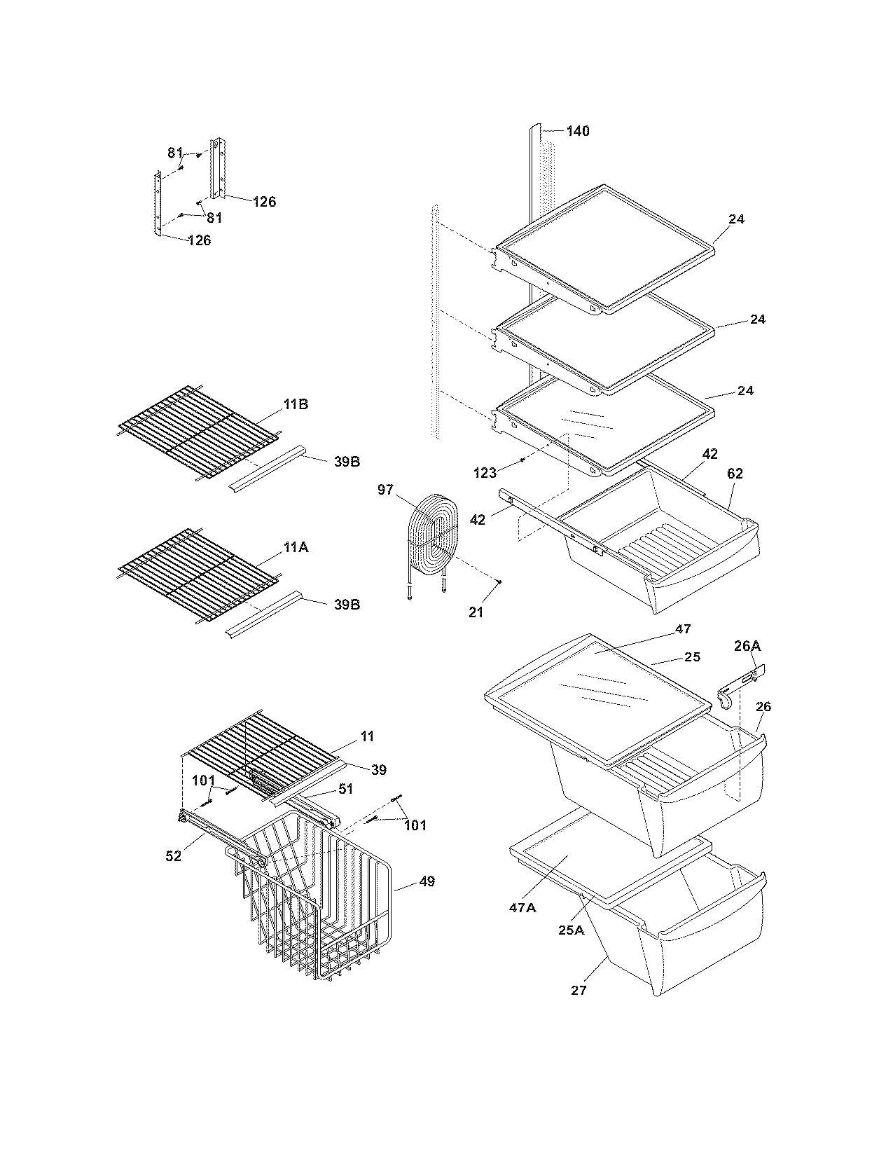 Crosley CRSE264JB0 shelves diagram