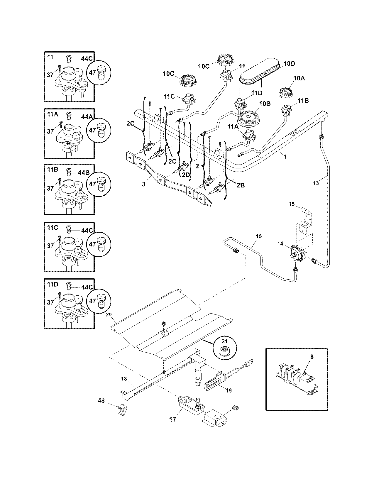 Frigidaire FGF345GSB burner diagram