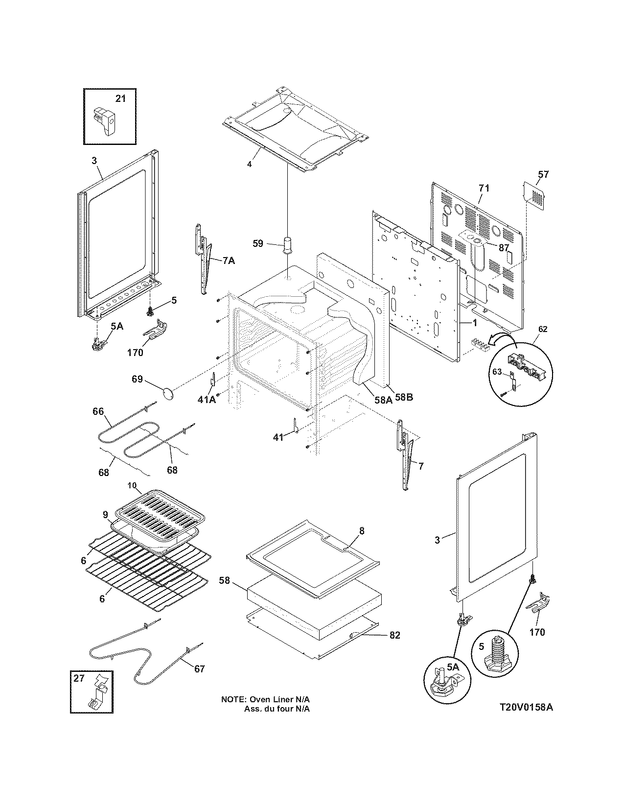 Tappan TEF303BWG body diagram