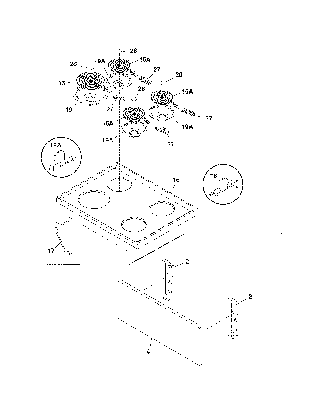 Tappan TEF303BWG top/drawer diagram