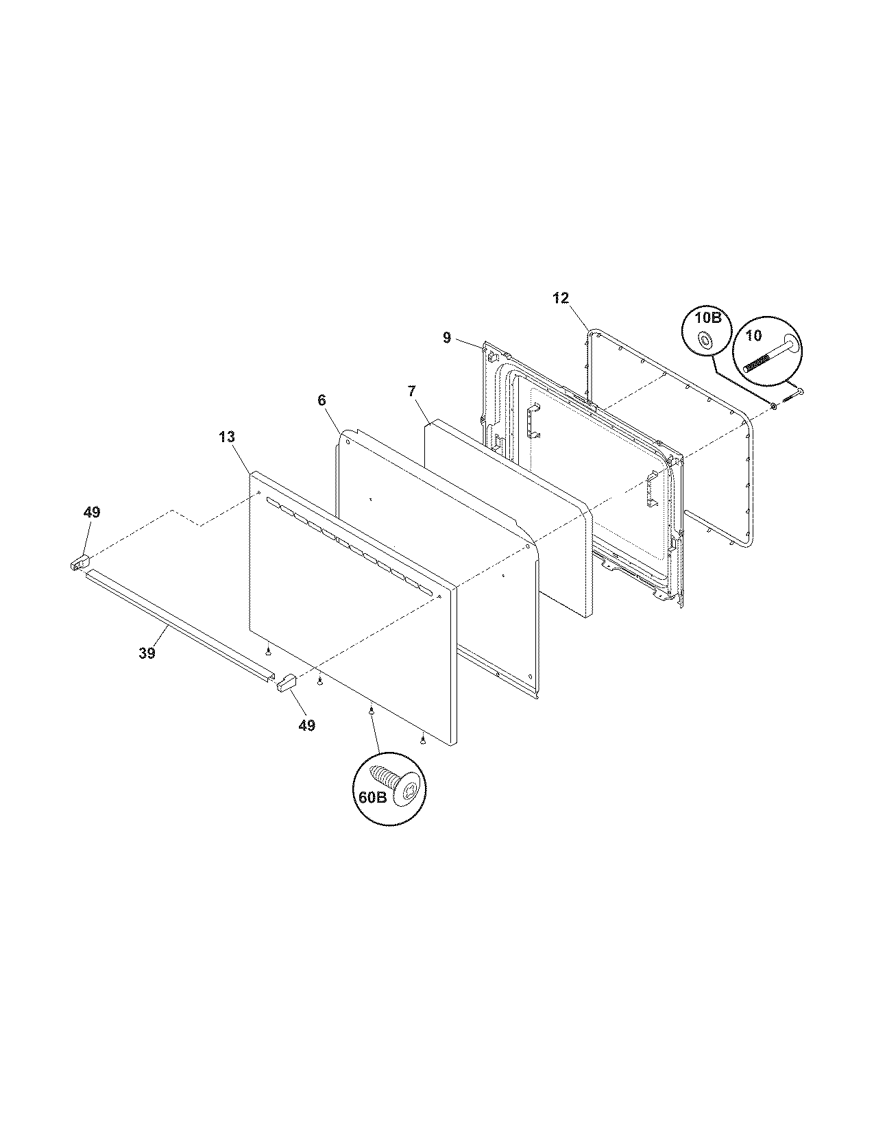 Tappan TEF303BWG door diagram