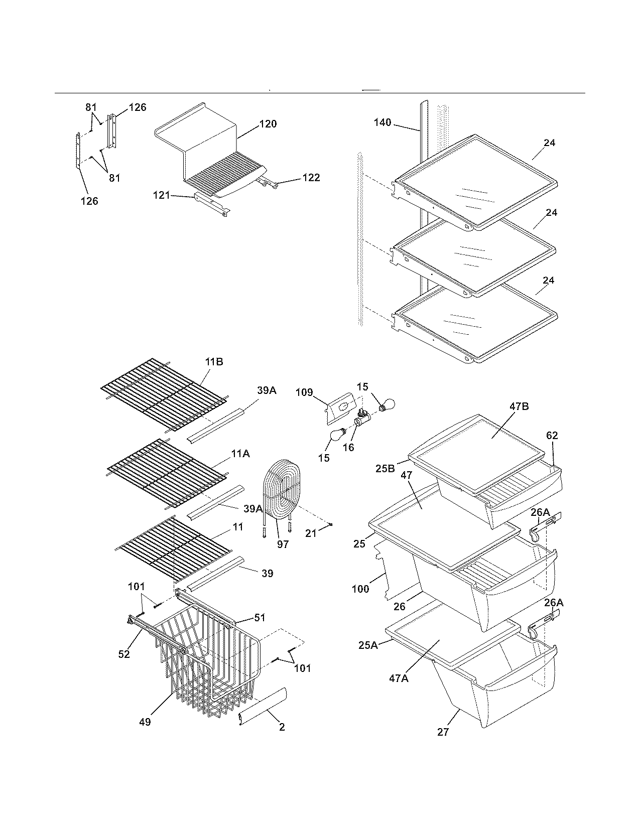 Kenmore Elite 25344509609 shelves diagram