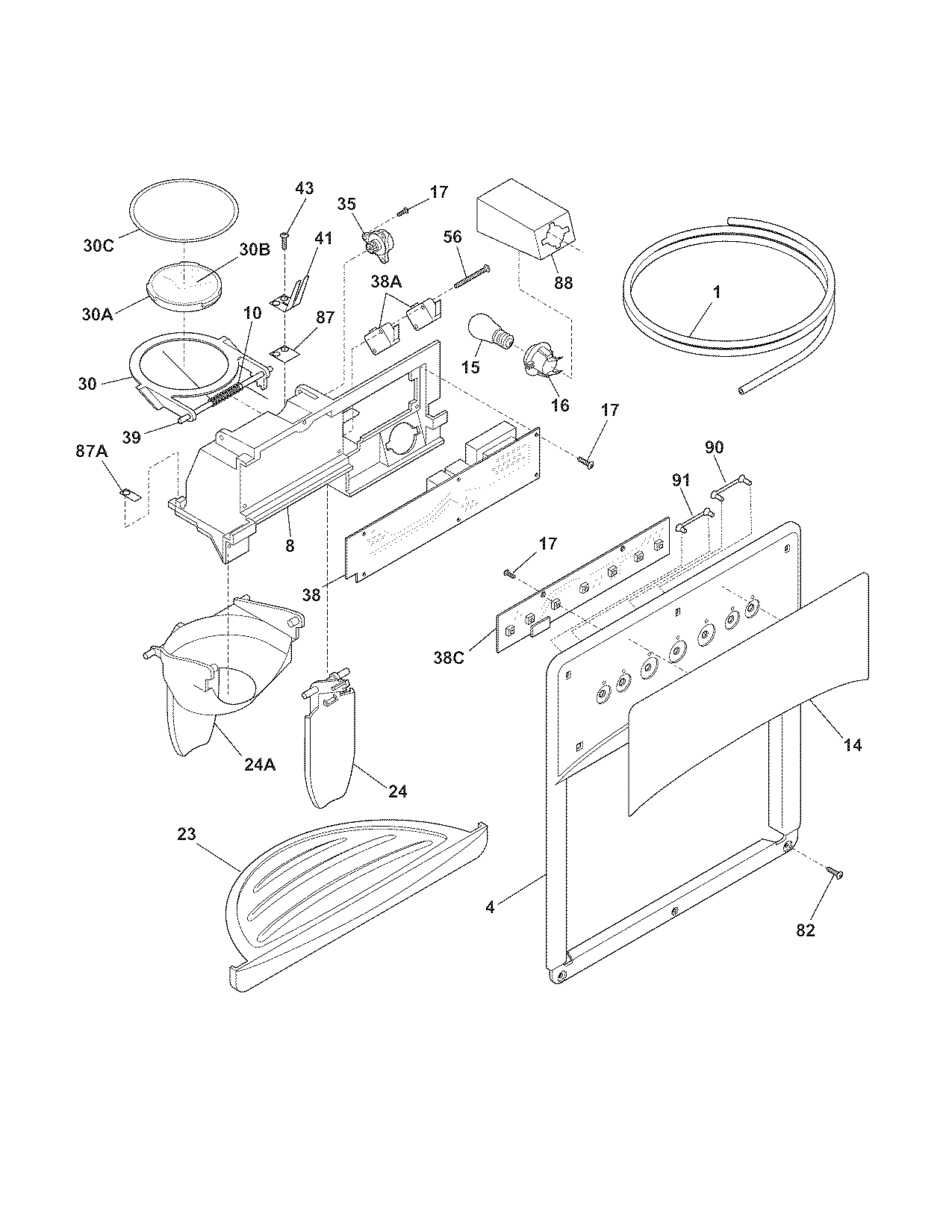 Kenmore Elite 25344509609 ice & water dispenser diagram