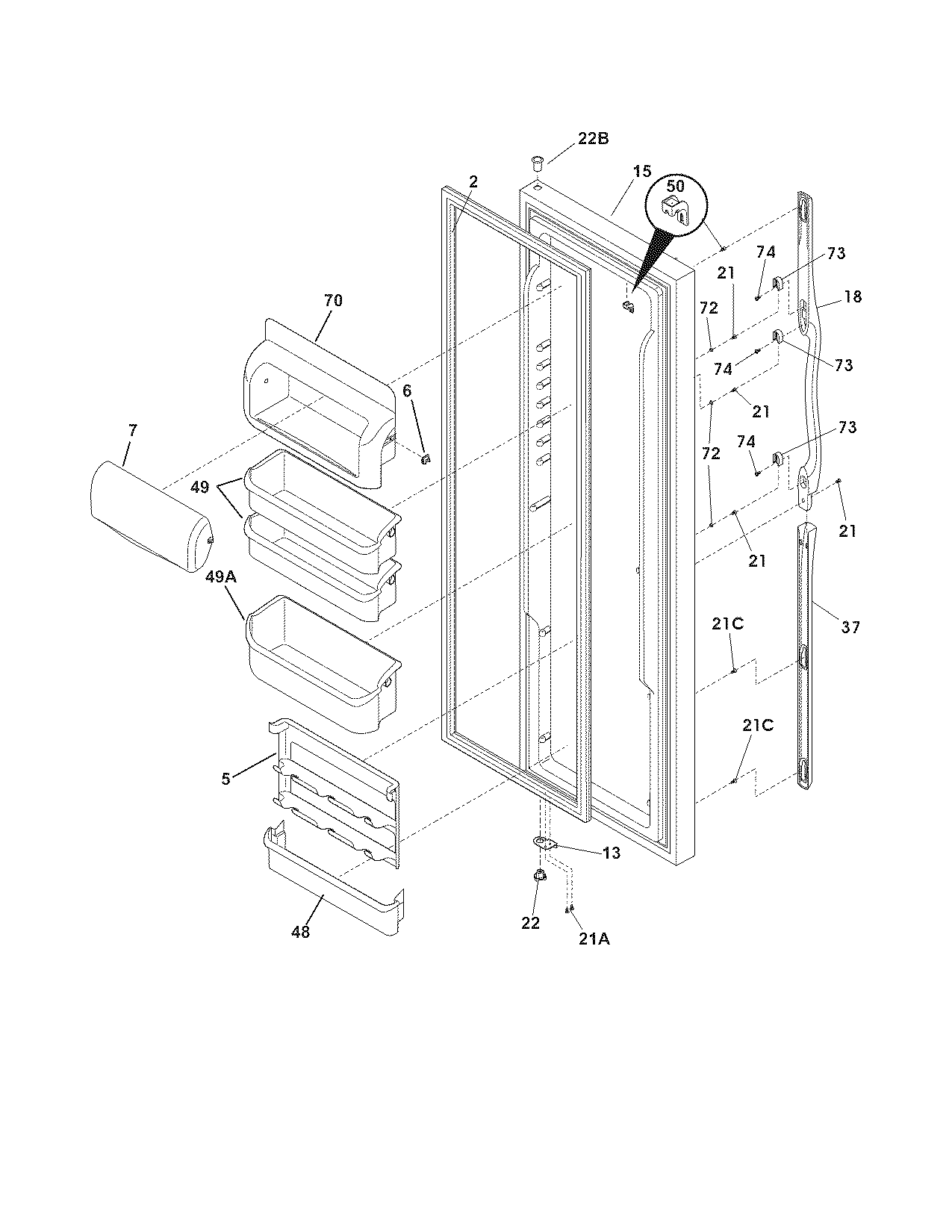 Frigidaire FSC23R5DSBJ refrigerator door diagram