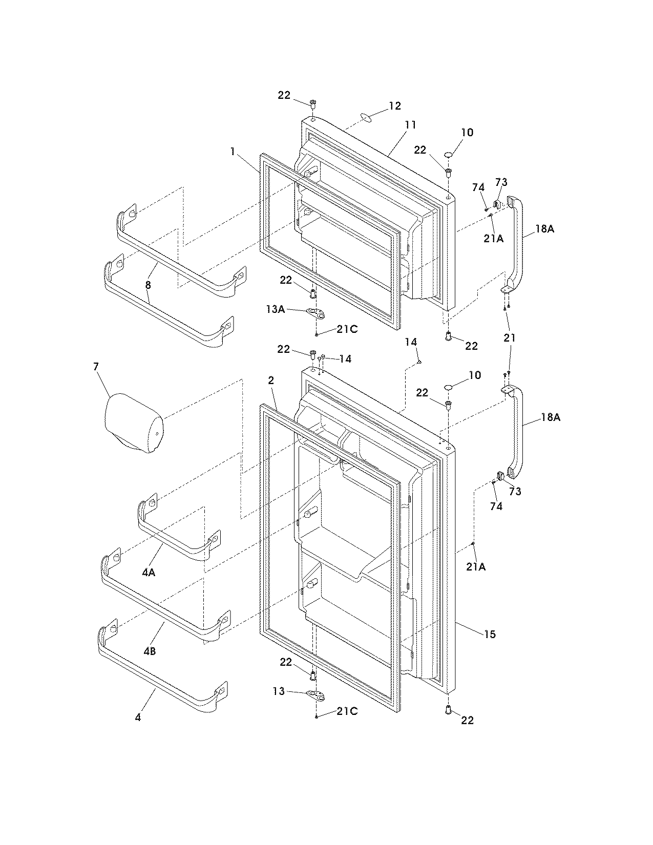 Frigidaire FRT15HB3JQ1 door diagram
