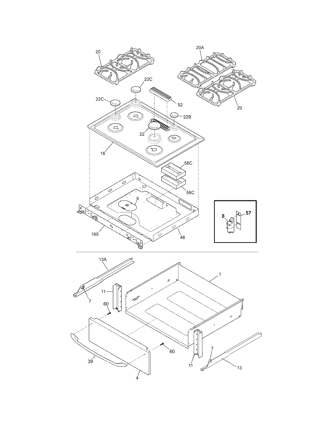 Frigidaire FGS365ECG top diagram