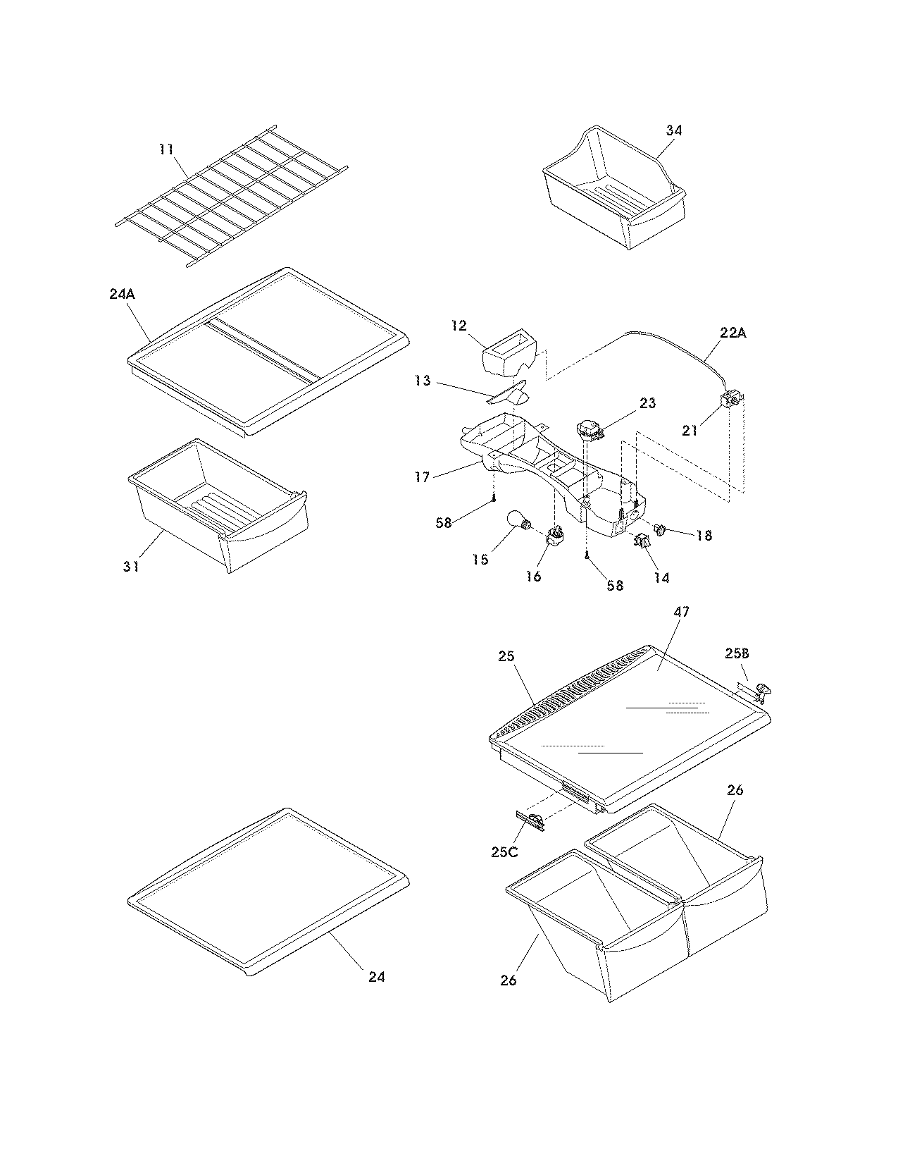 Frigidaire FRT18IL6JW1 shelves diagram