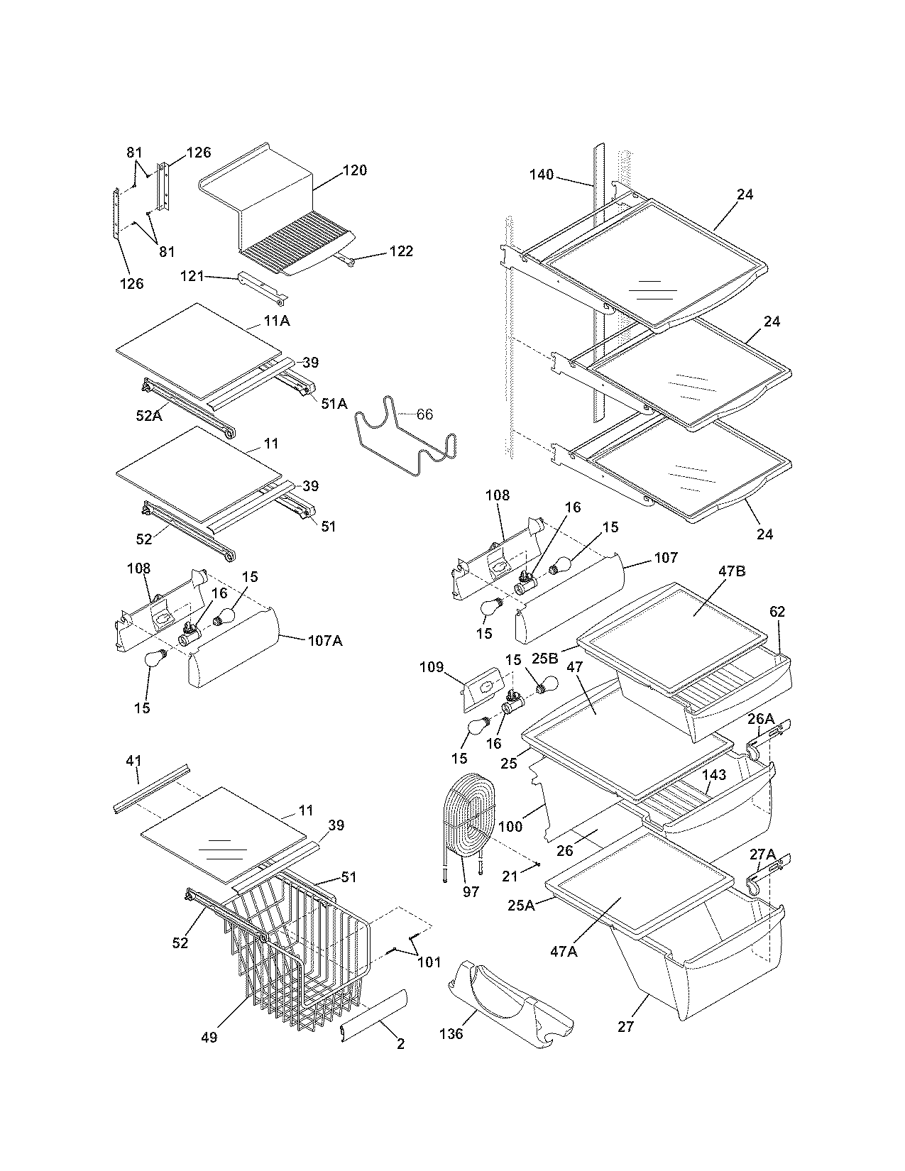 Kenmore Elite 25344483703 shelves diagram