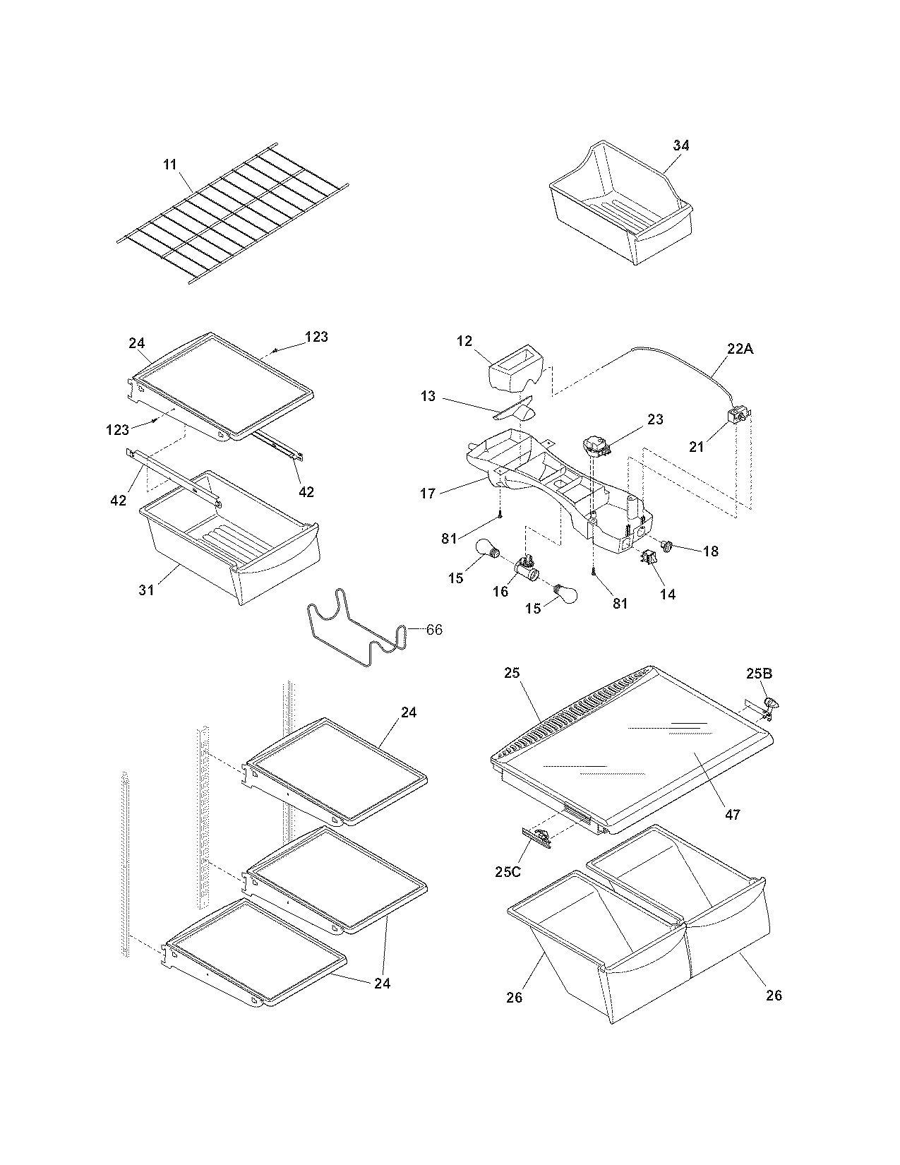 Kenmore 25378932801 shelves diagram