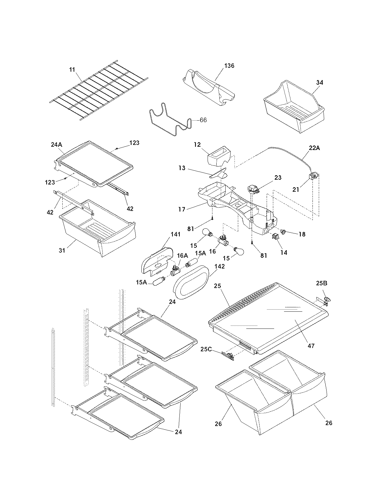 Kenmore 25377964801 shelves diagram