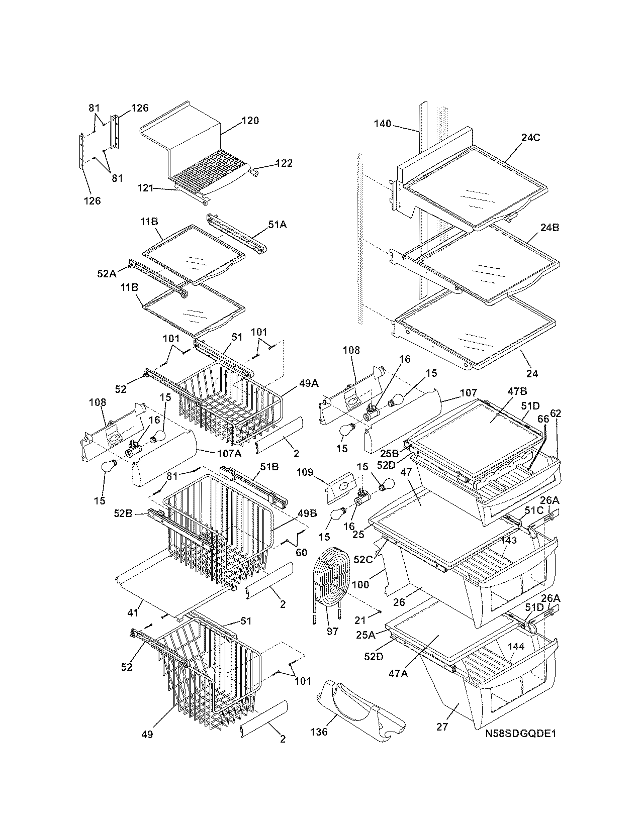Kenmore Pro 25344333606 shelves diagram