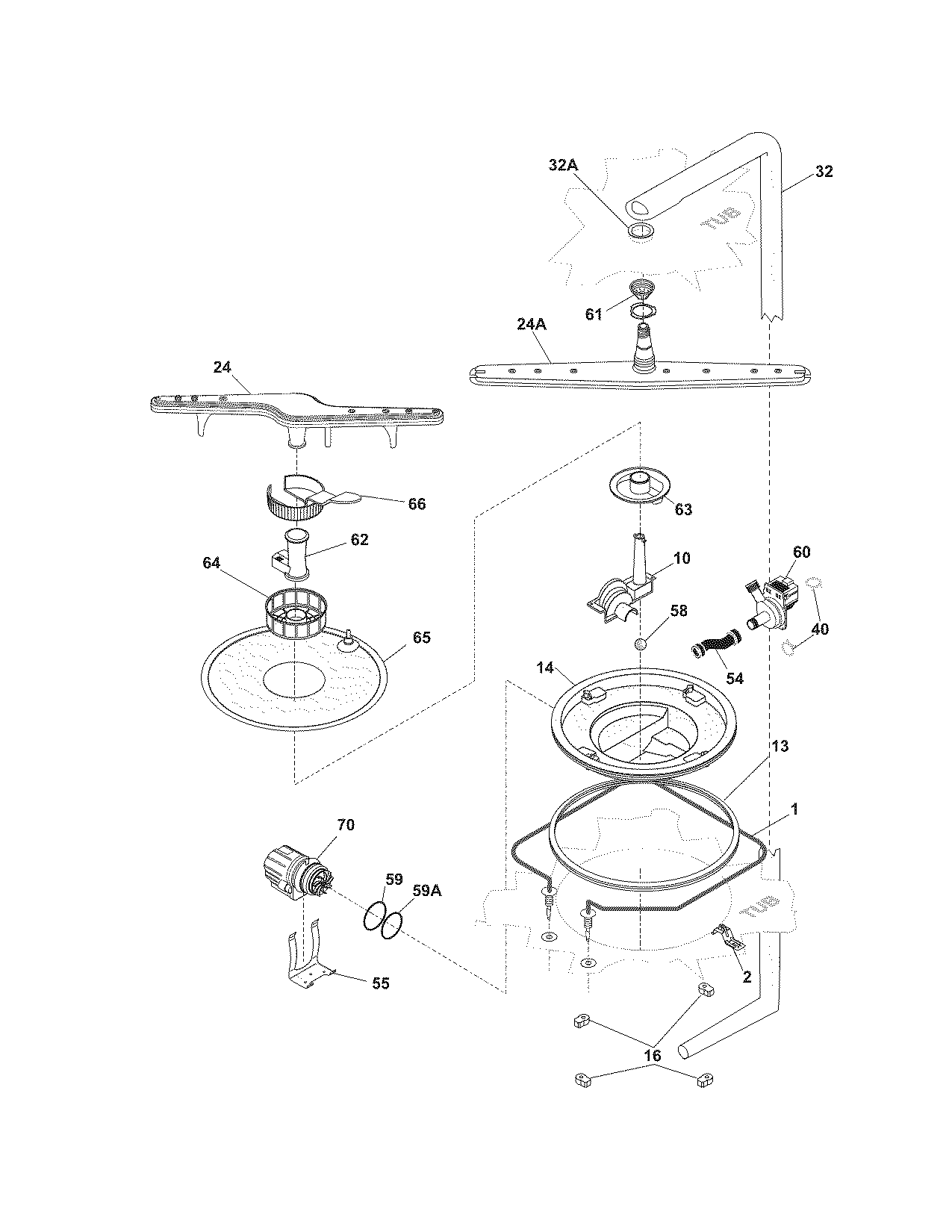 Frigidaire FDB510LCB4 motor & pump diagram