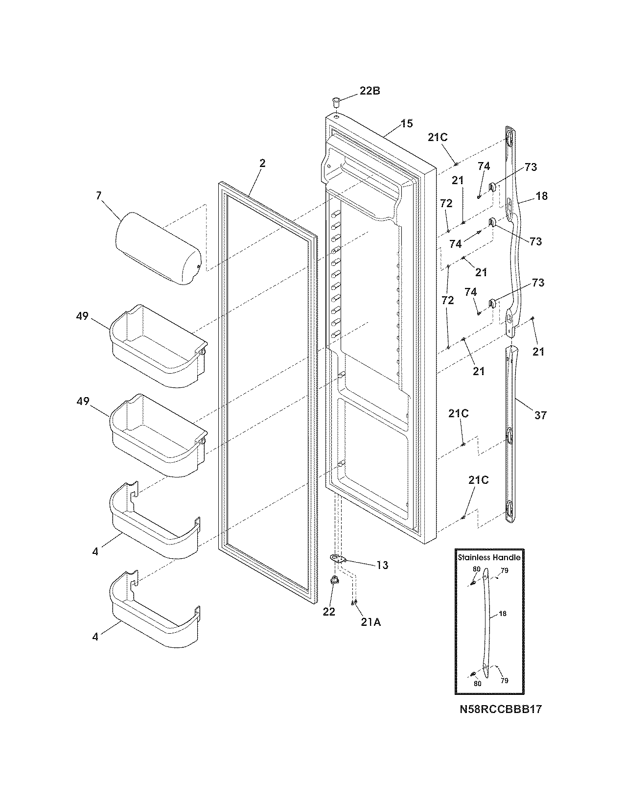 Frigidaire FRS3HR5JSB1 refrigerator door diagram