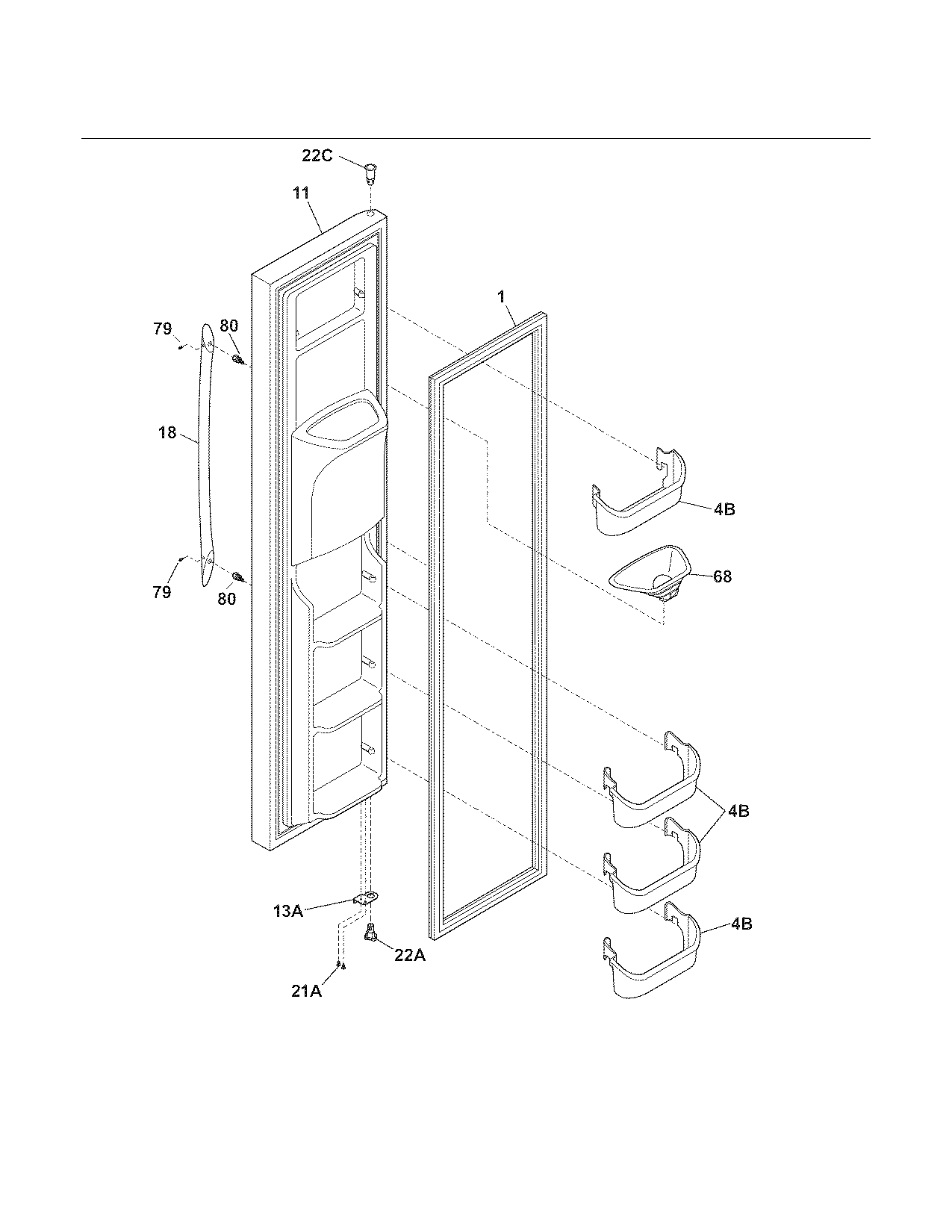 Kenmore Elite 2534451260A freezer door diagram