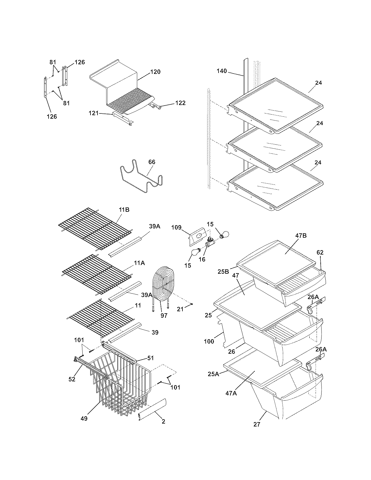 Kenmore Elite 2534451260A shelves diagram