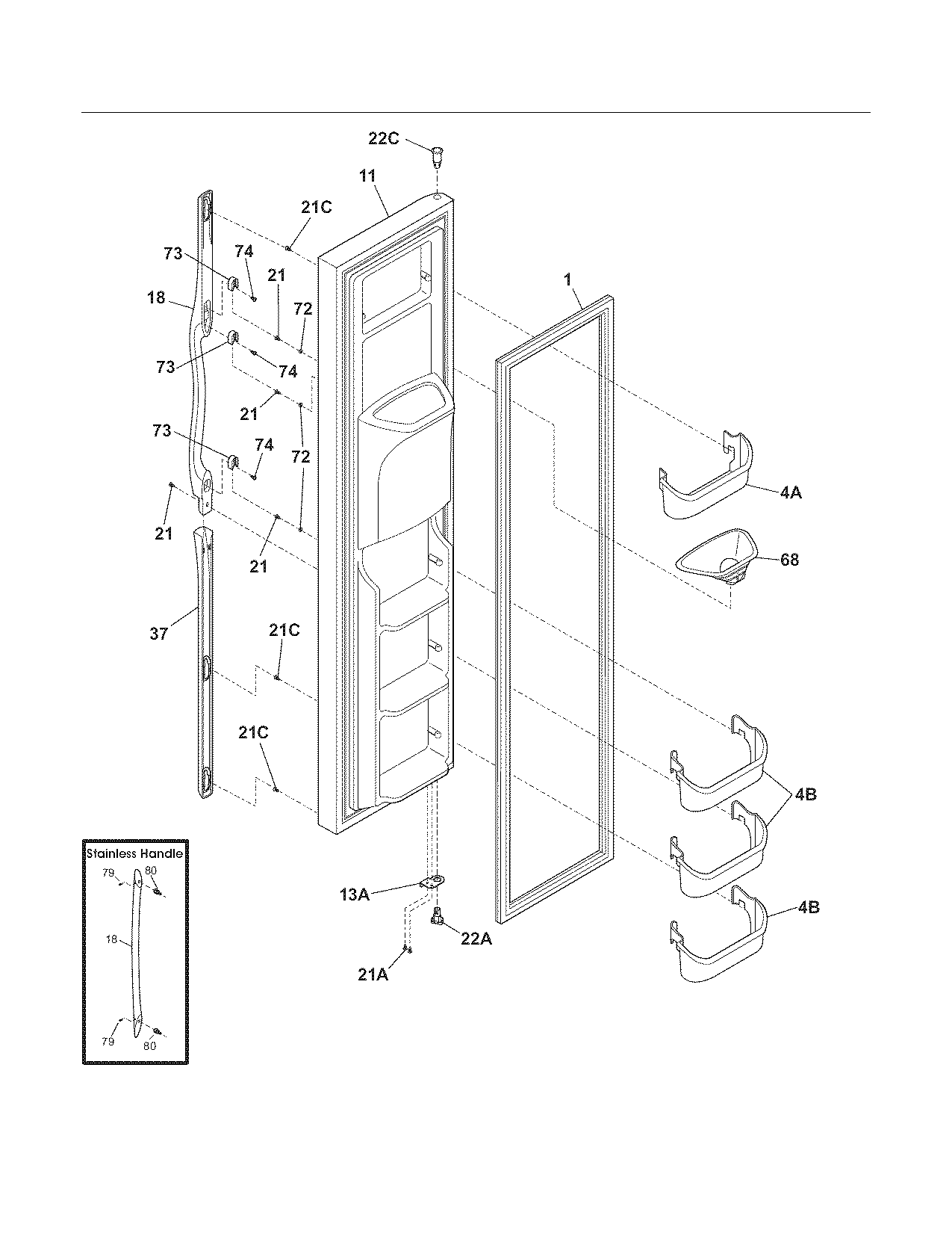 Frigidaire FRS6HR5JSB1 freezer door diagram