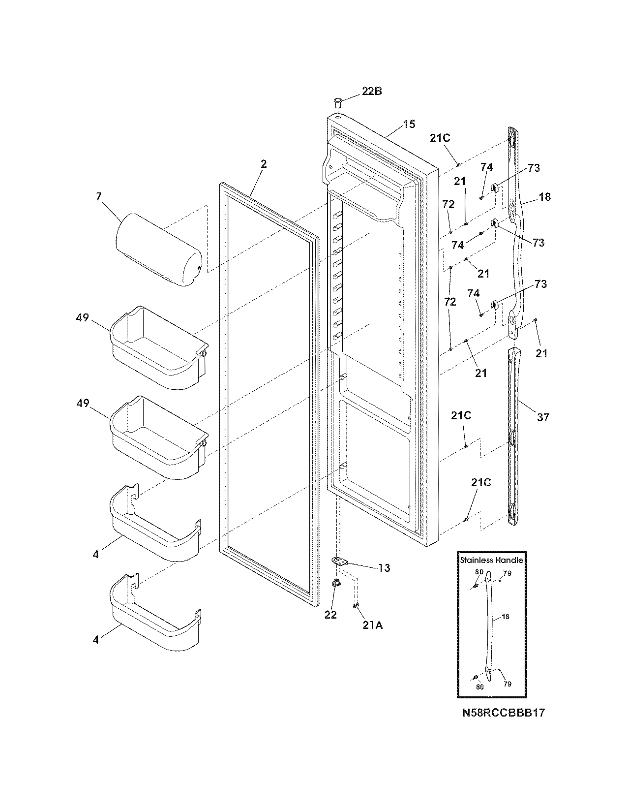 Frigidaire FRS6HR5JSB1 refrigerator door diagram