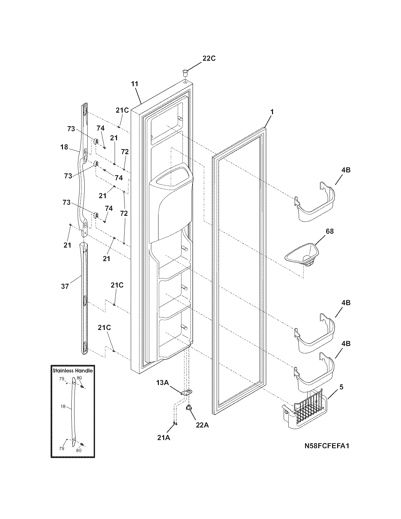 Frigidaire FSC23F7HW7 freezer door diagram