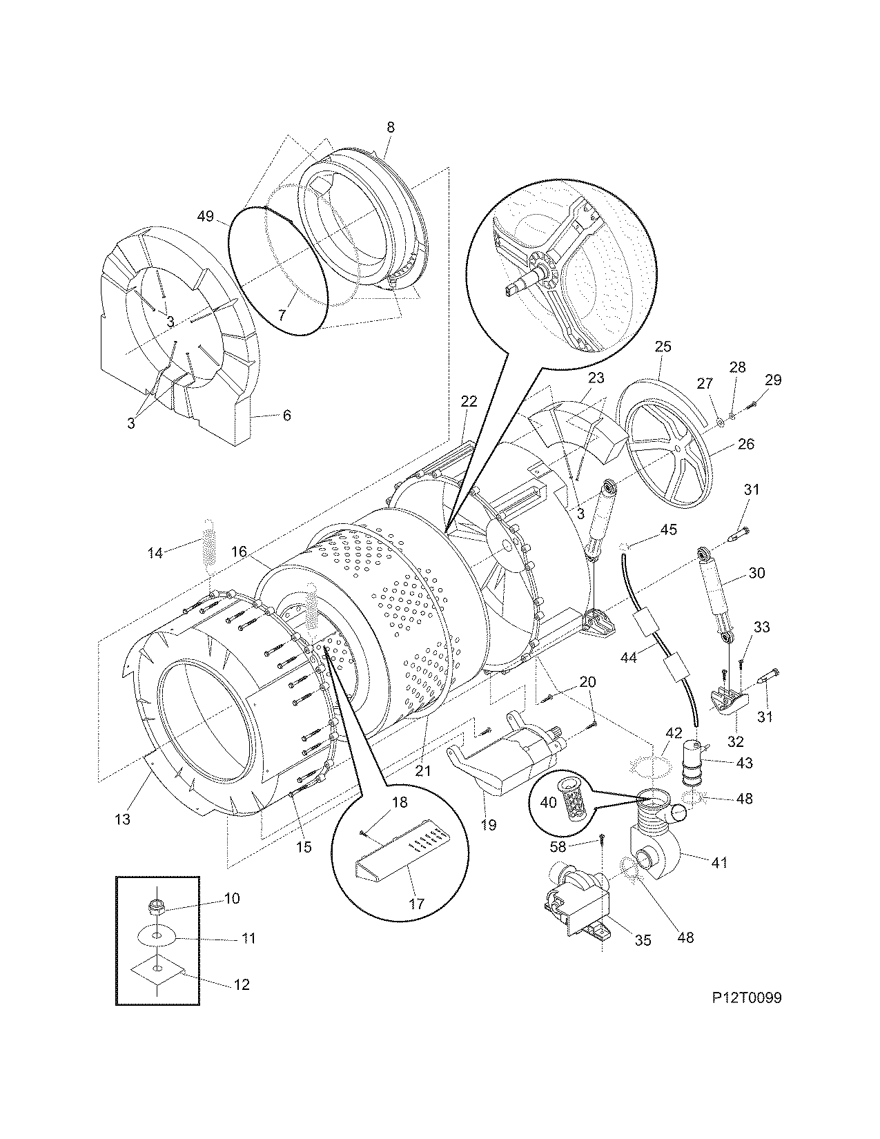Frigidaire CTF140FS2 motor/tub diagram
