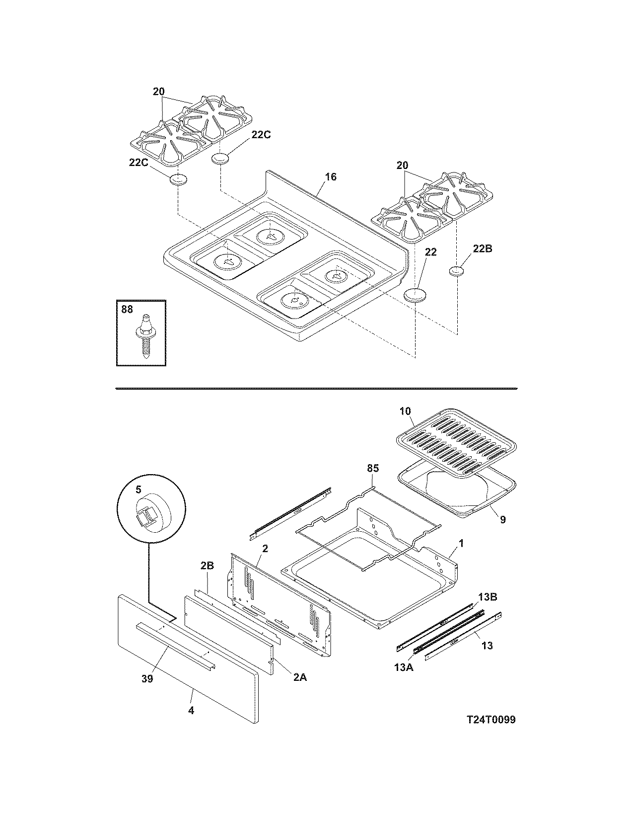 Crosley CRG3140GBBC top/drawer diagram