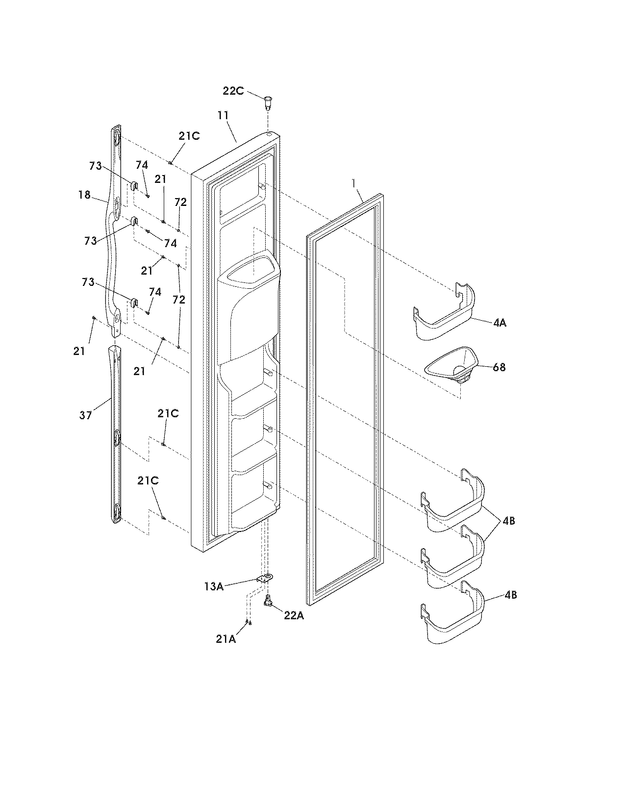 Frigidaire FRS26KF6EMD freezer door diagram