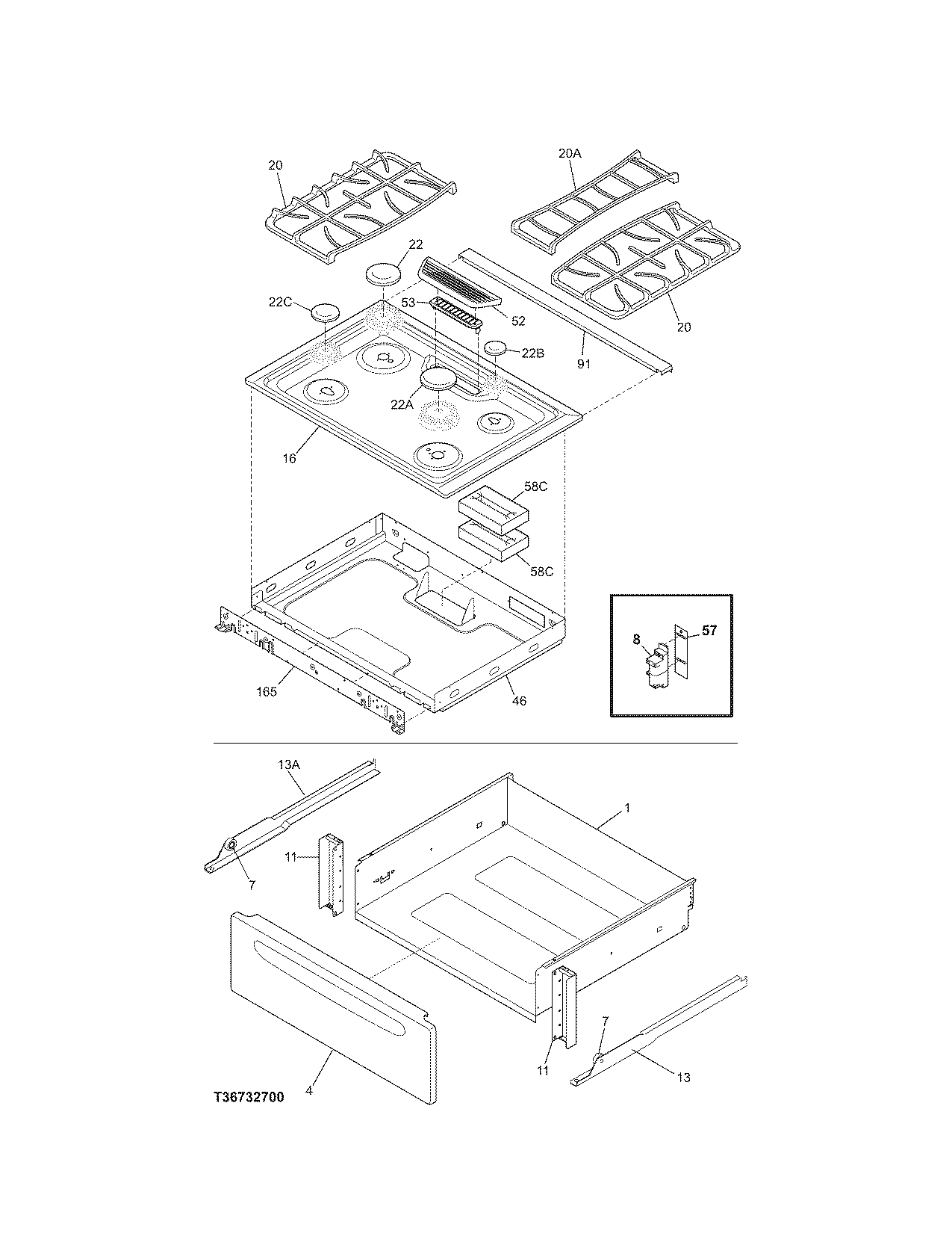 Kenmore 79036734701 top diagram