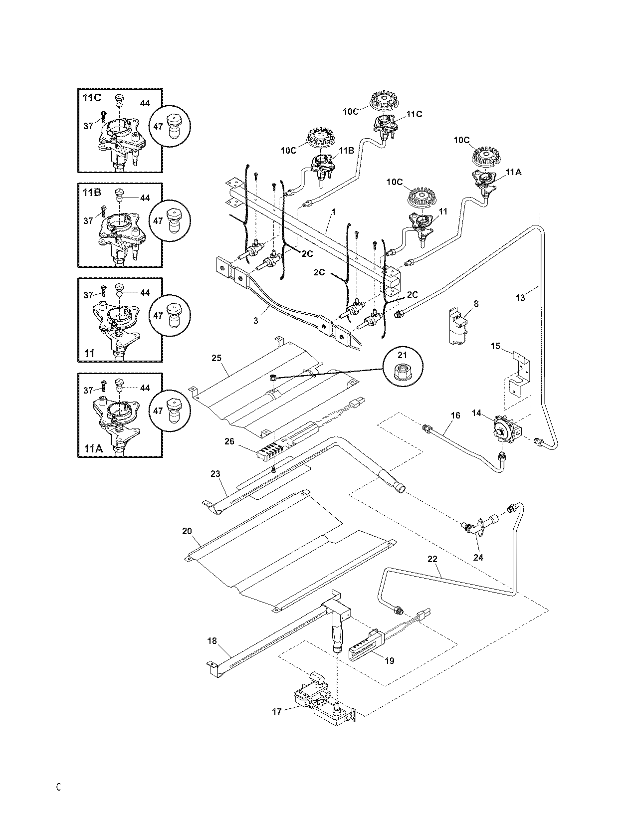 Frigidaire FGF355GWC burner diagram