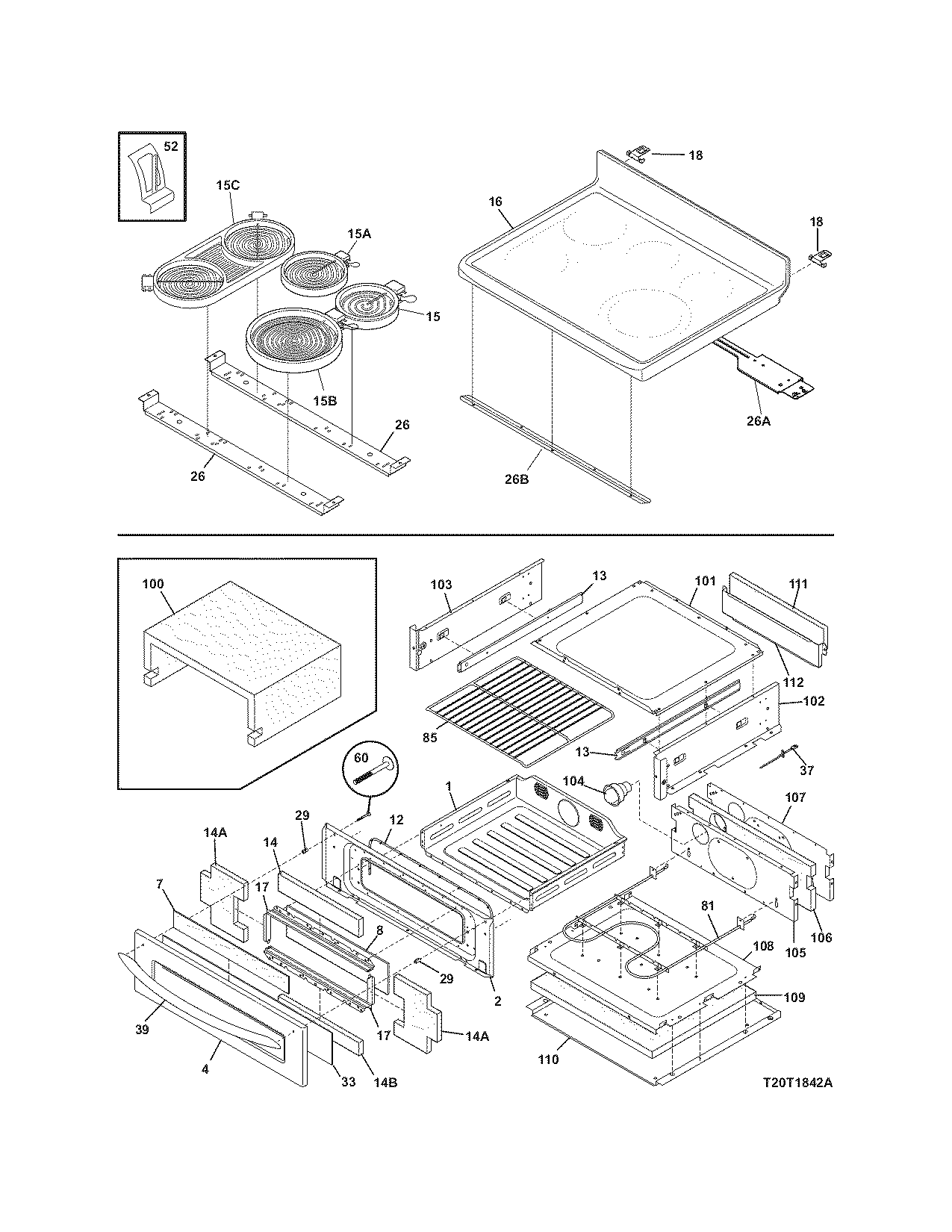 Frigidaire CPLEFMZ9GCD top/drawer diagram