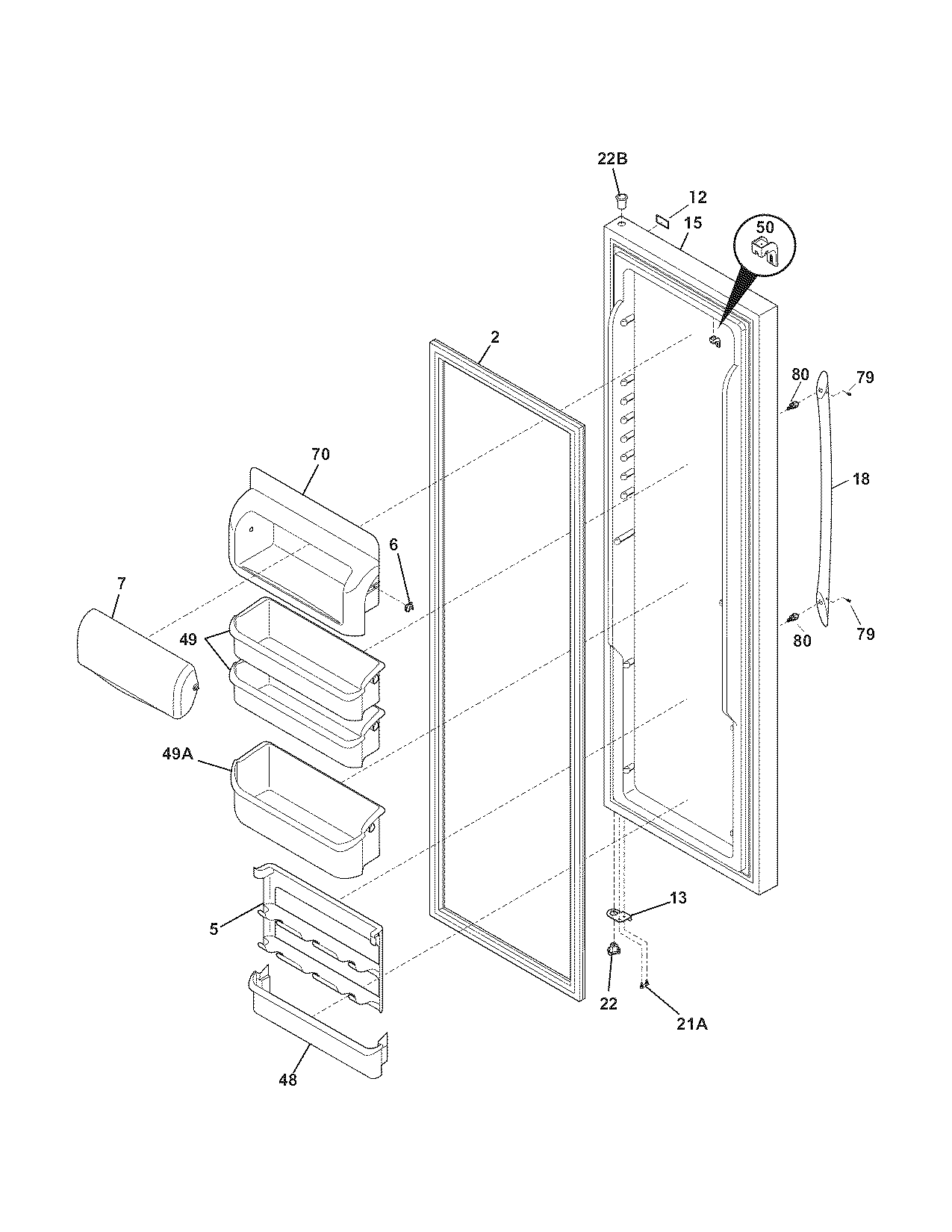 Kenmore Elite 2534450360A refrigerator door diagram