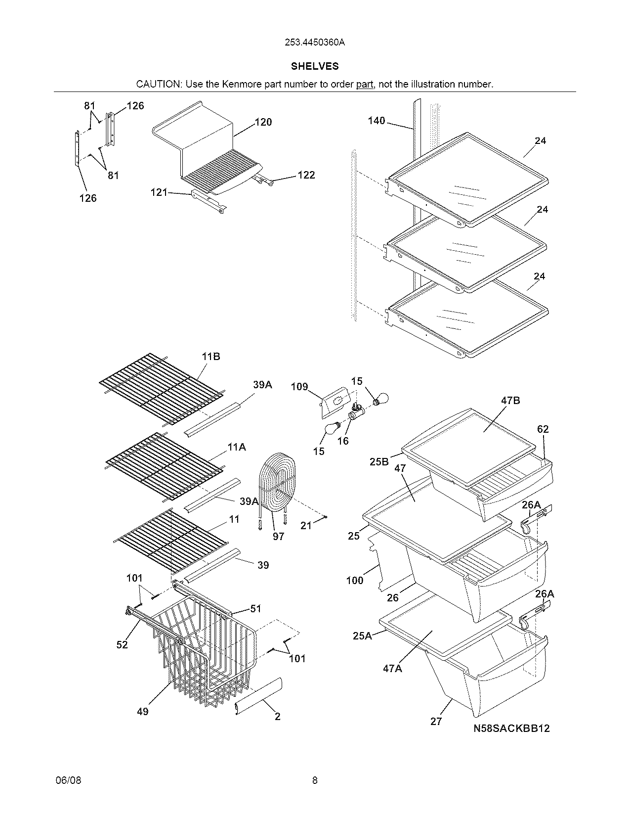 Kenmore Elite 2534450360A shelves diagram