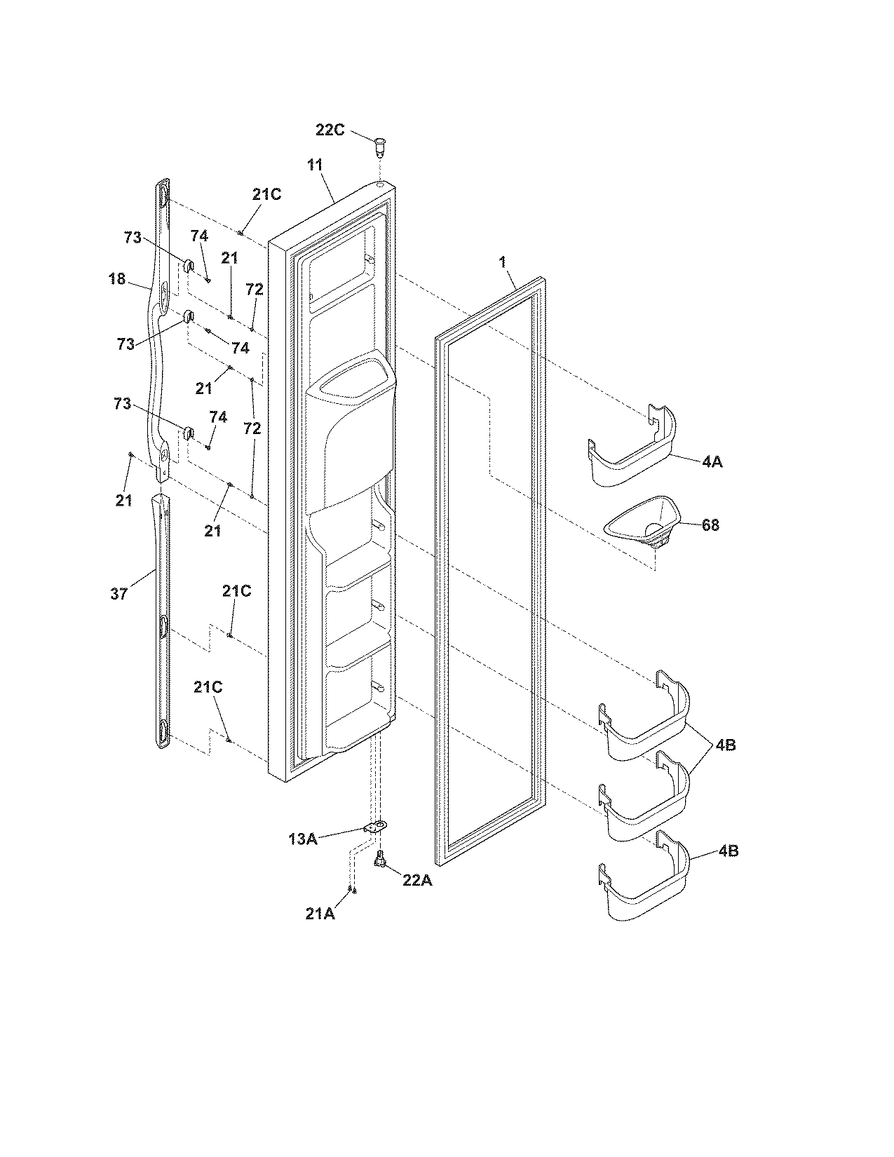 Frigidaire FRS6LF7JB1 freezer door diagram