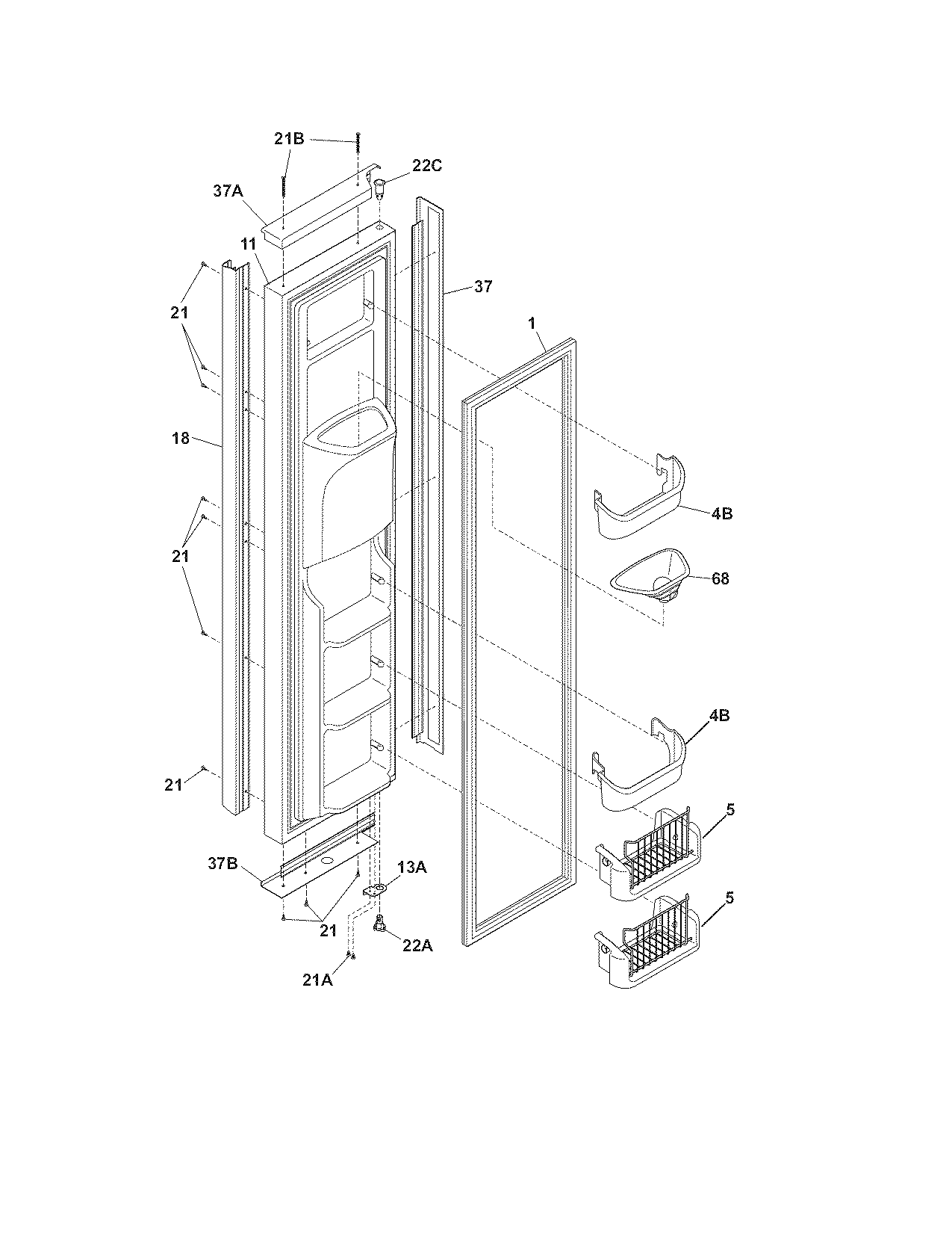 Frigidaire GHSC39ETJB1 freezer door diagram