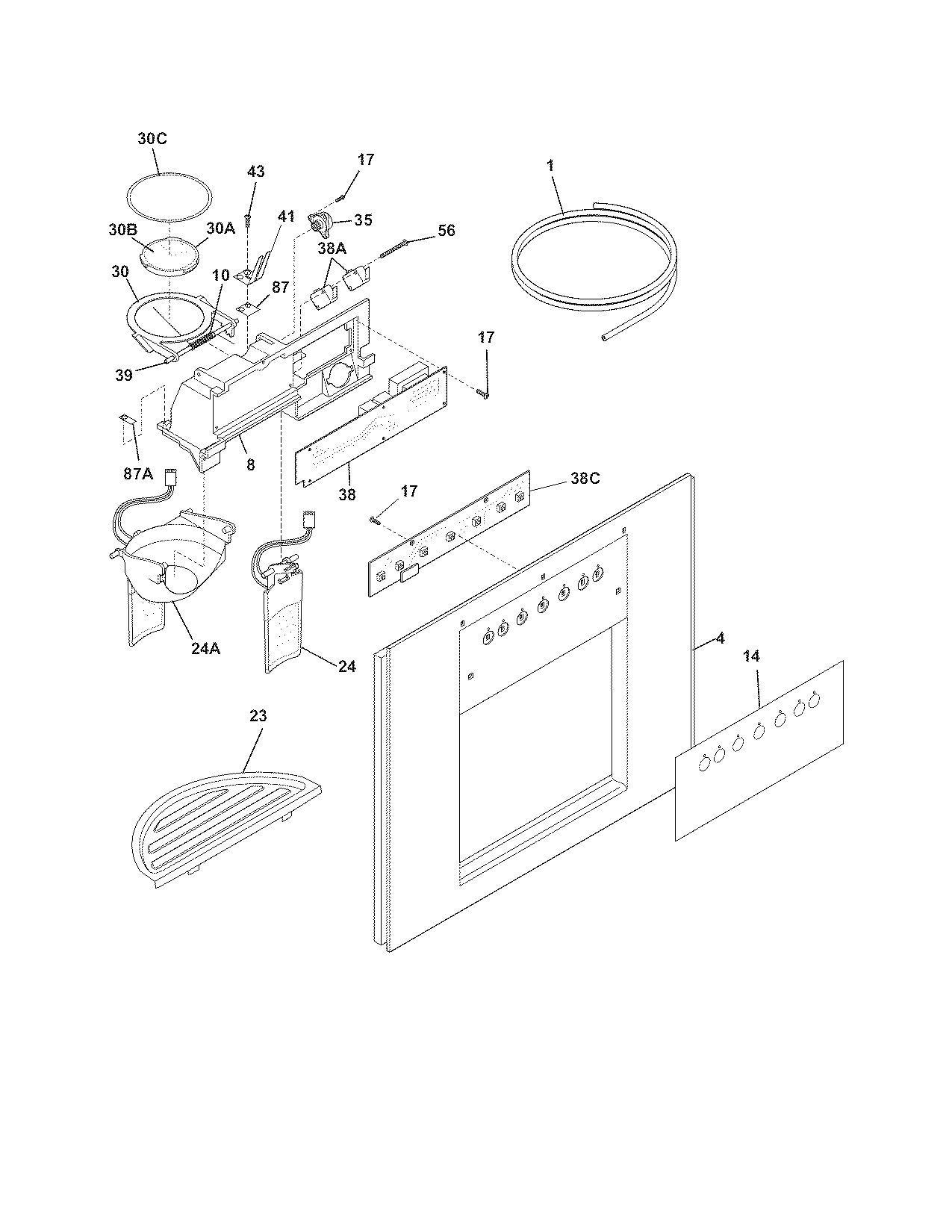 Frigidaire GHSC39ETJB1 ice & water dispenser diagram