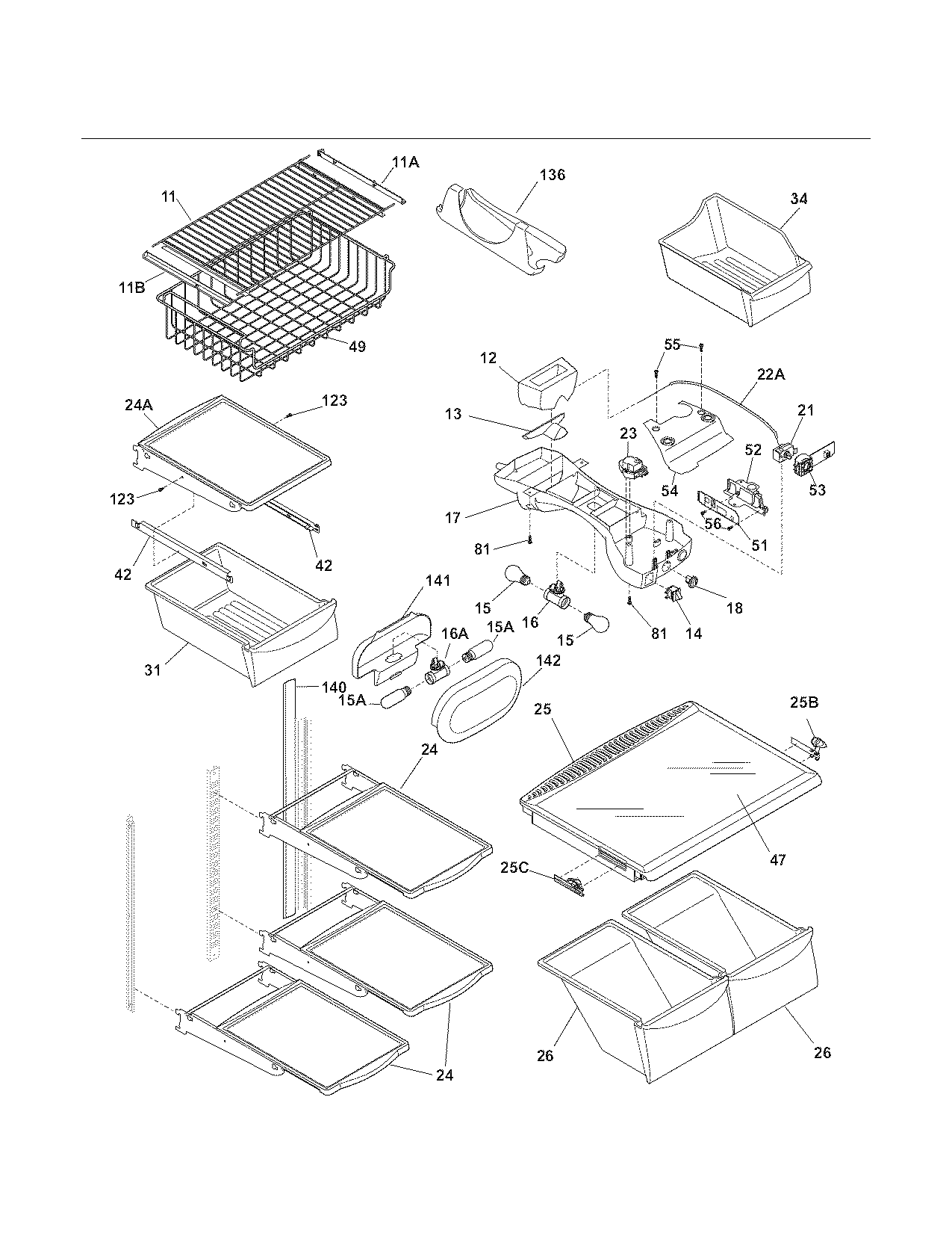 Kenmore Elite 25374927702 shelves diagram