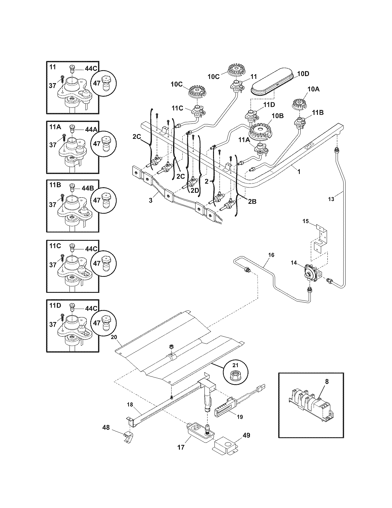 Kenmore 79071313702 burner diagram