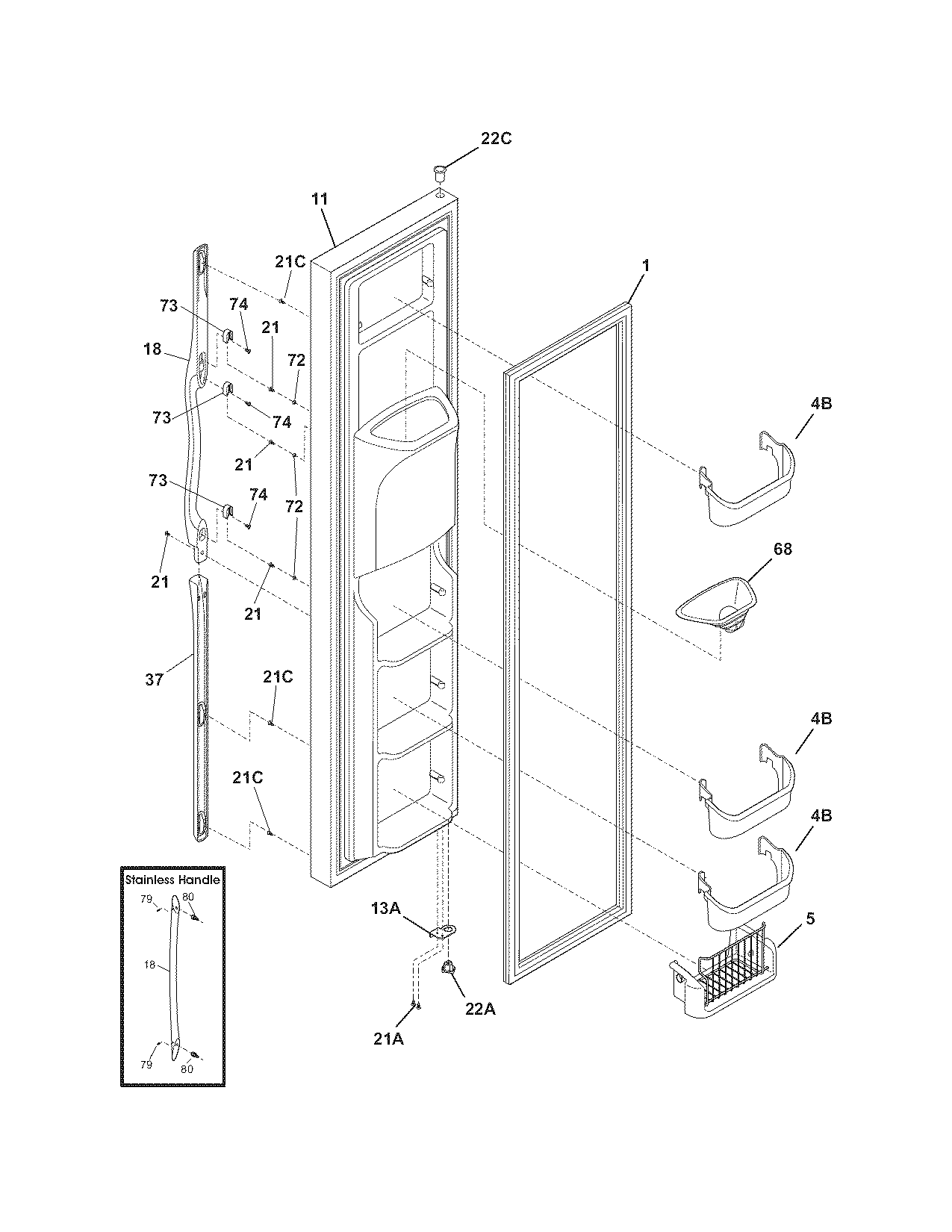 Frigidaire FSC23F7HB8 freezer door diagram