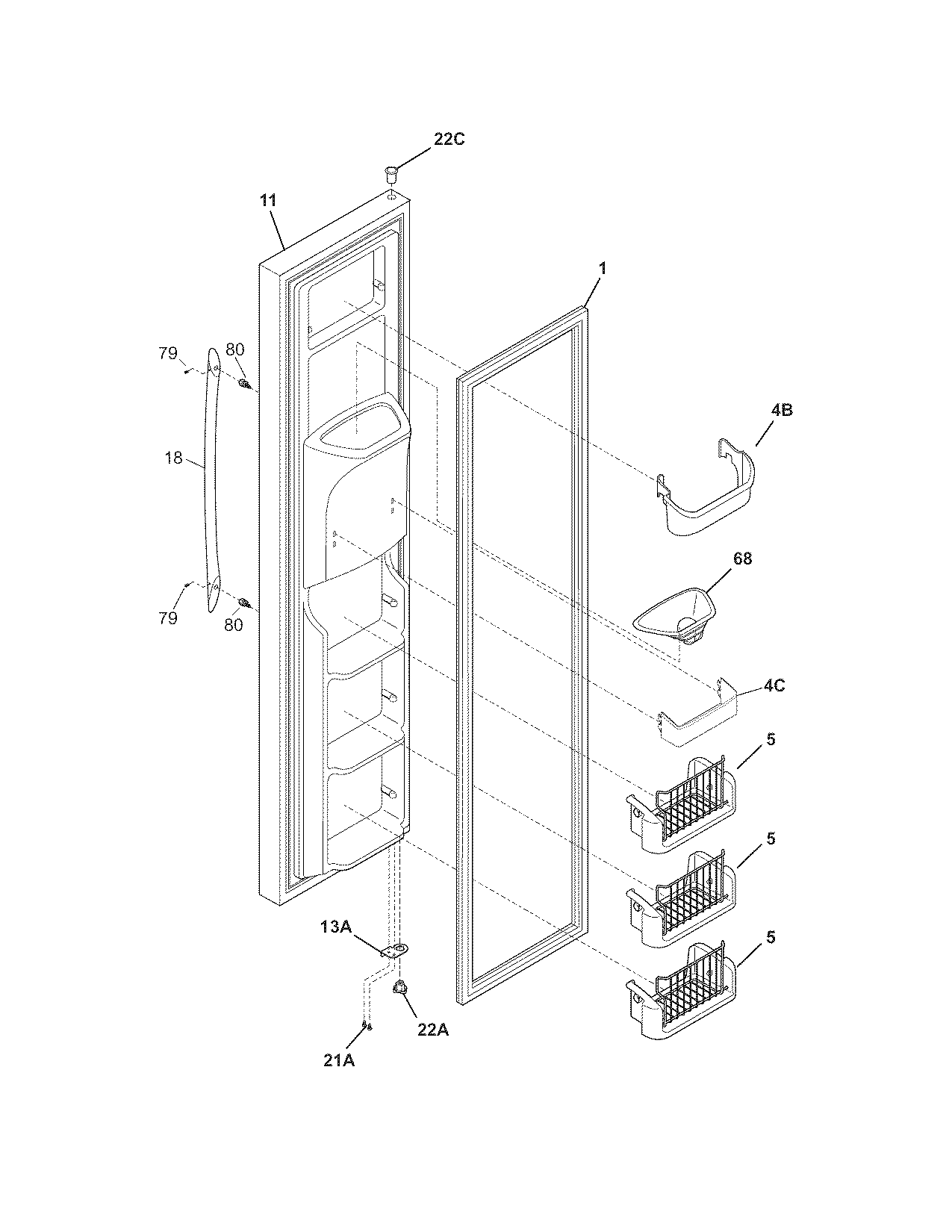 Frigidaire PHS69EJSS1 freezer door diagram