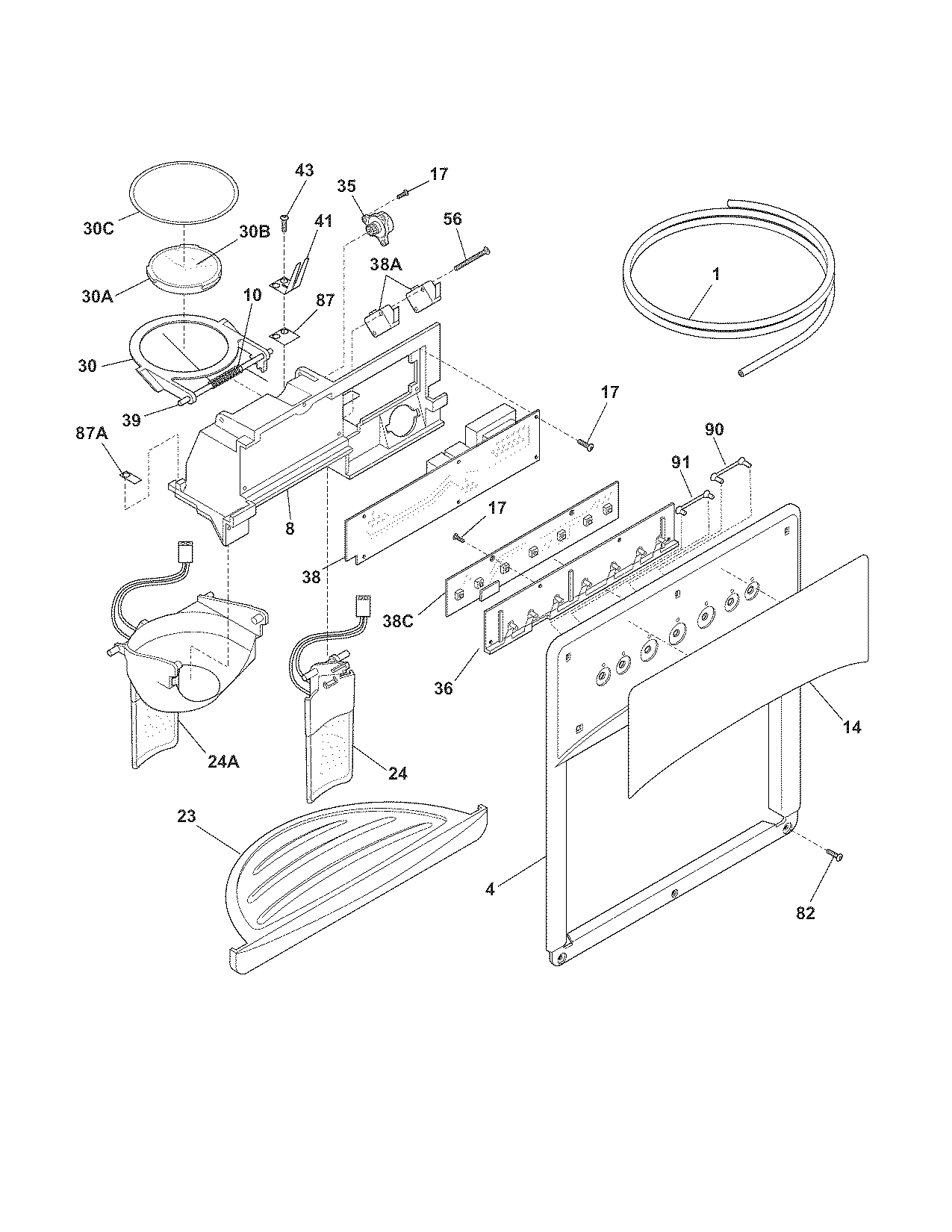 Frigidaire PHS69EJSS1 ice & water dispenser diagram
