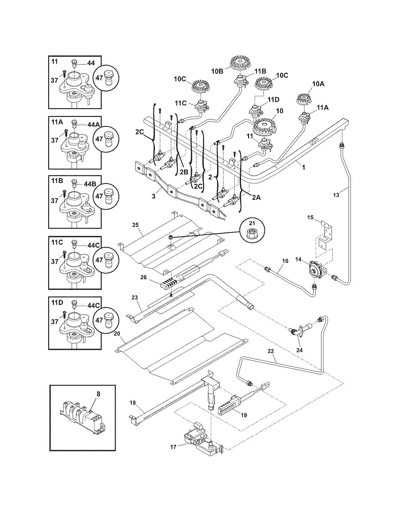 Frigidaire GLGF386DSH burner diagram