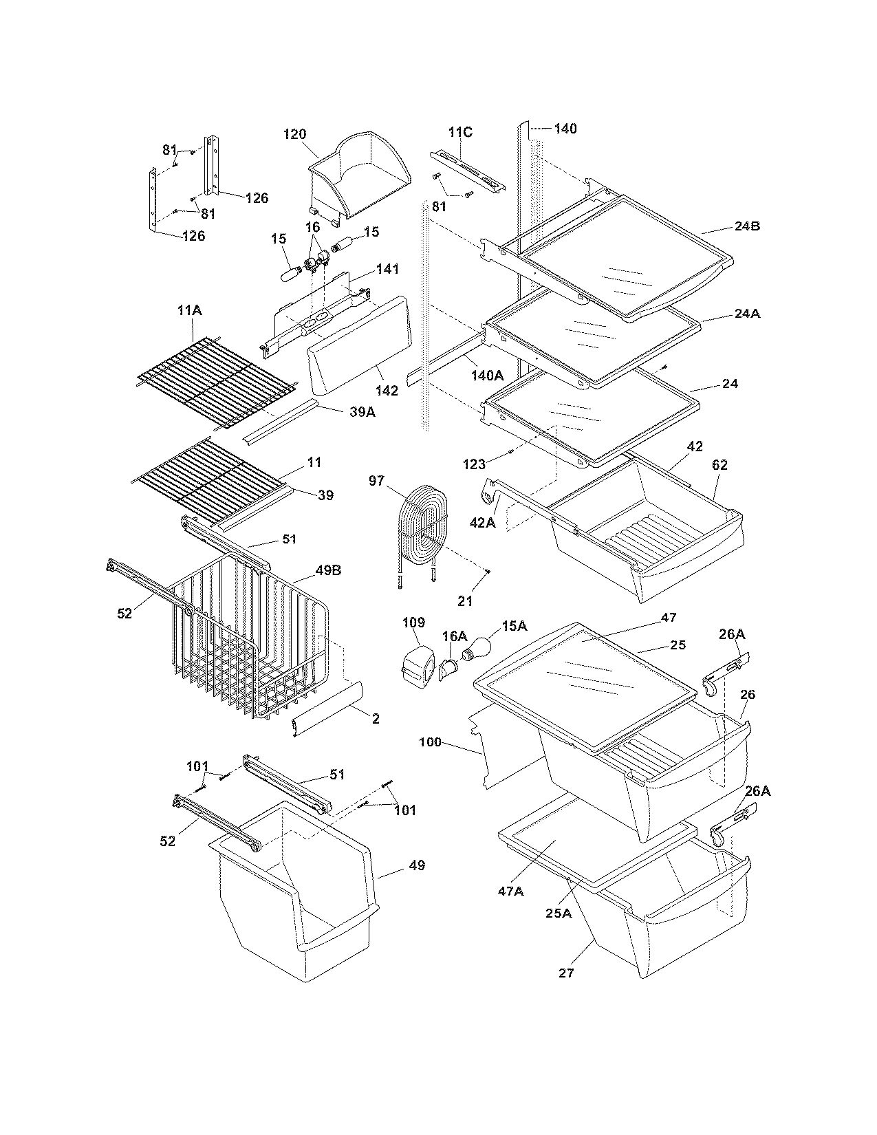 Frigidaire GLHS68EJB1 shelves diagram