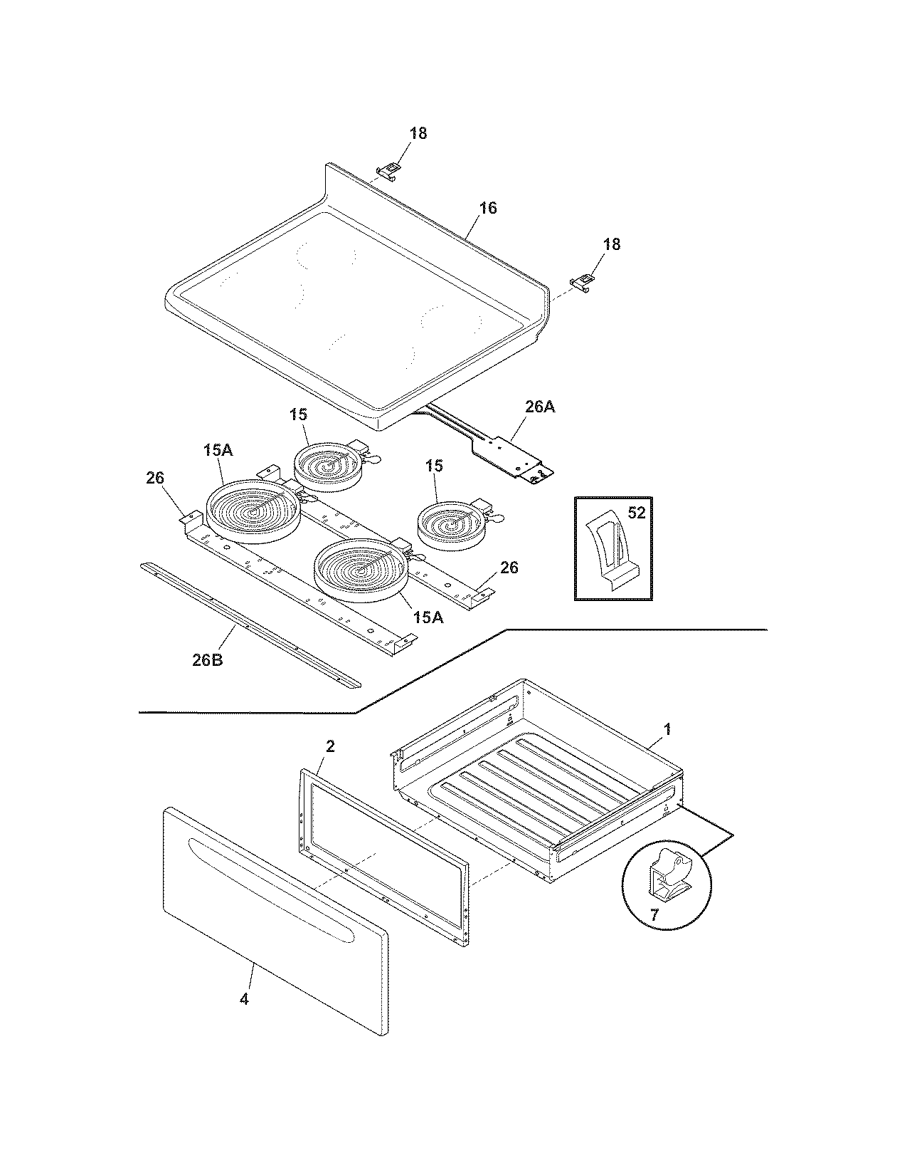 Frigidaire CFEF364HSA top/drawer diagram