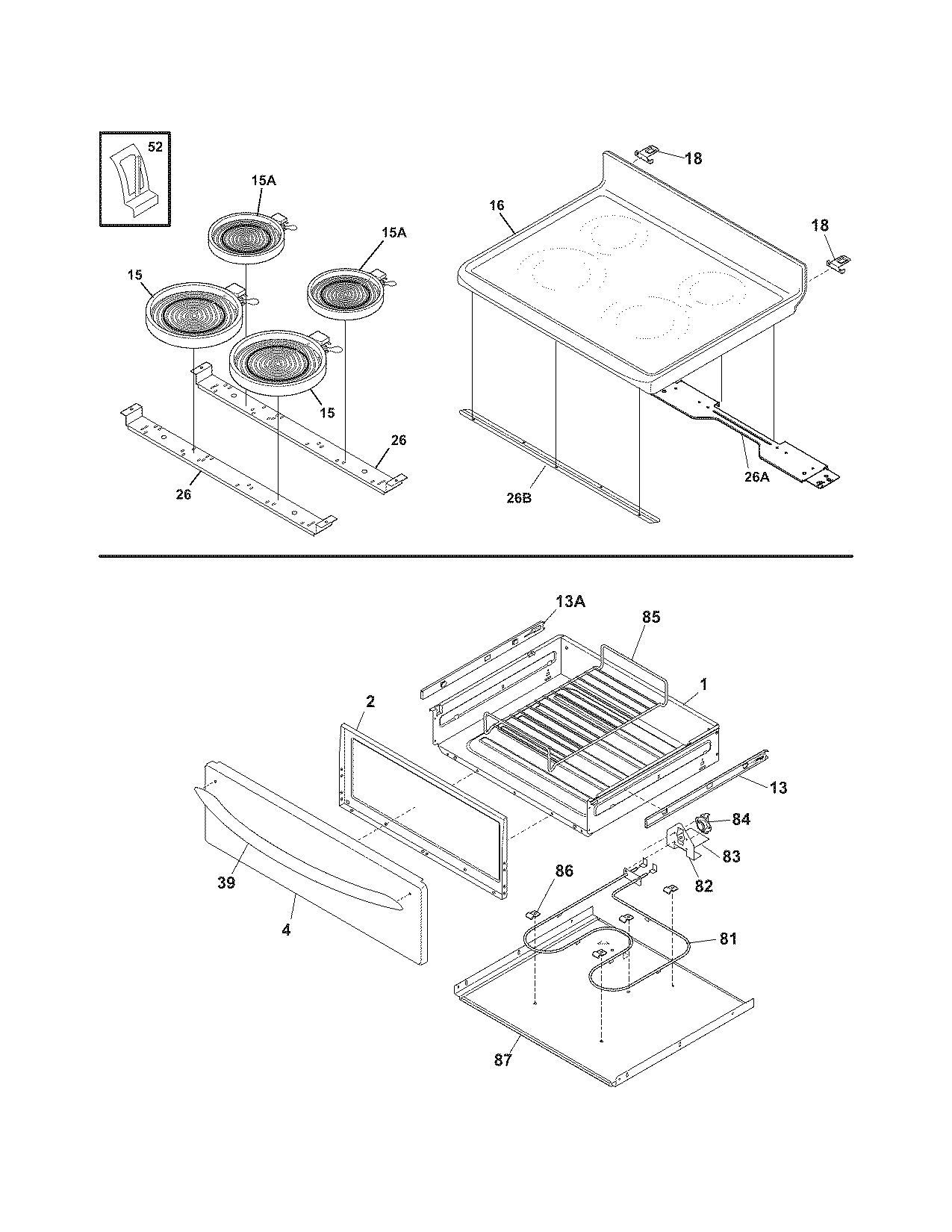 Frigidaire PLEFZ398GCB top/drawer diagram
