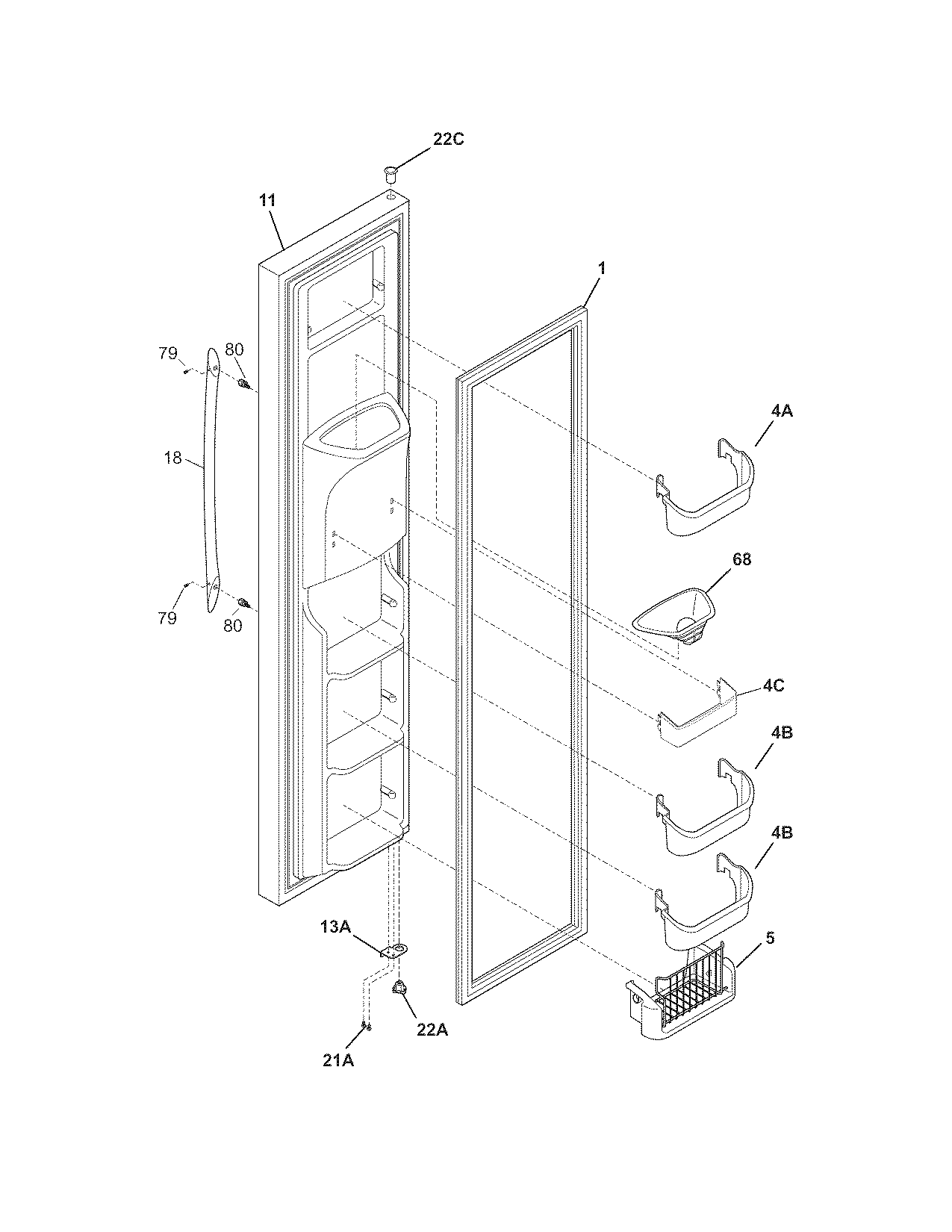 Frigidaire GLHS69EJPB1 freezer door diagram
