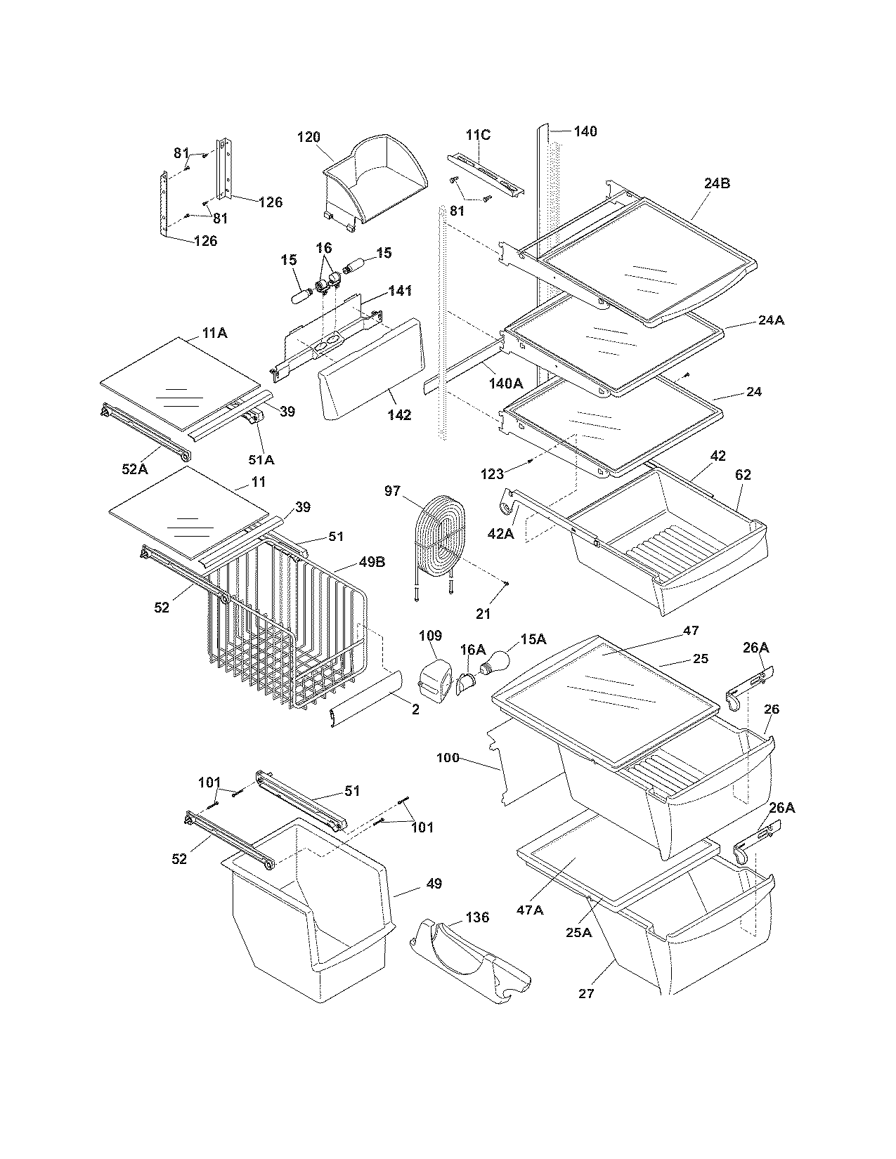 Frigidaire GLHS69EJPB1 shelves diagram